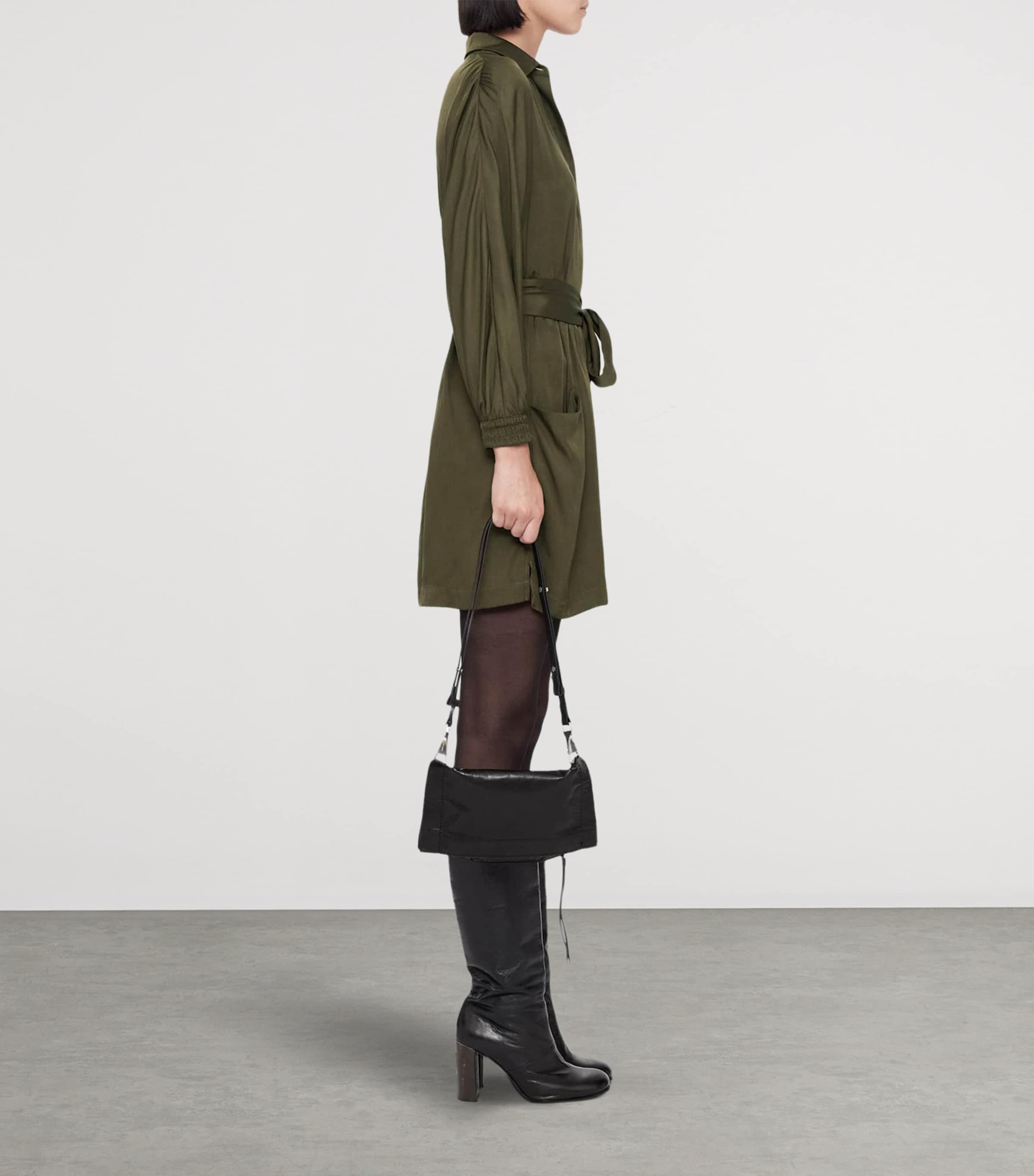 AllSaints Womens Noora Shirt Dress Washed Khaki Image 6