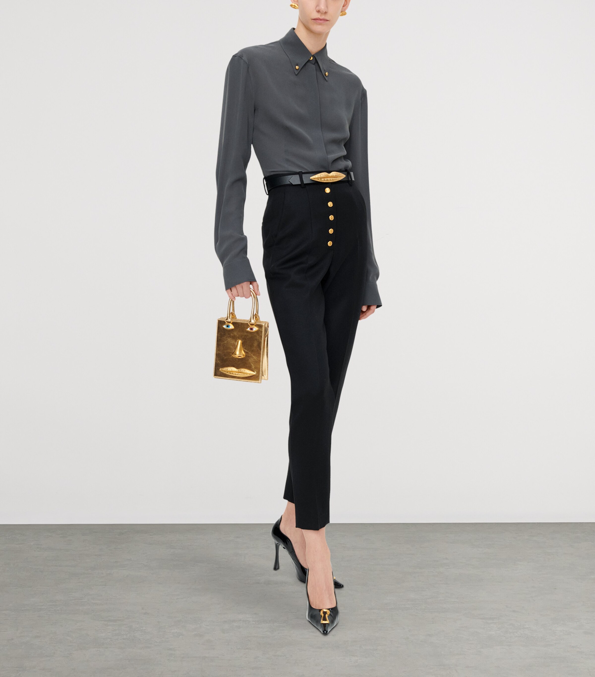 Silk Fitted Button-Down Shirt 999 BLACK Image 3