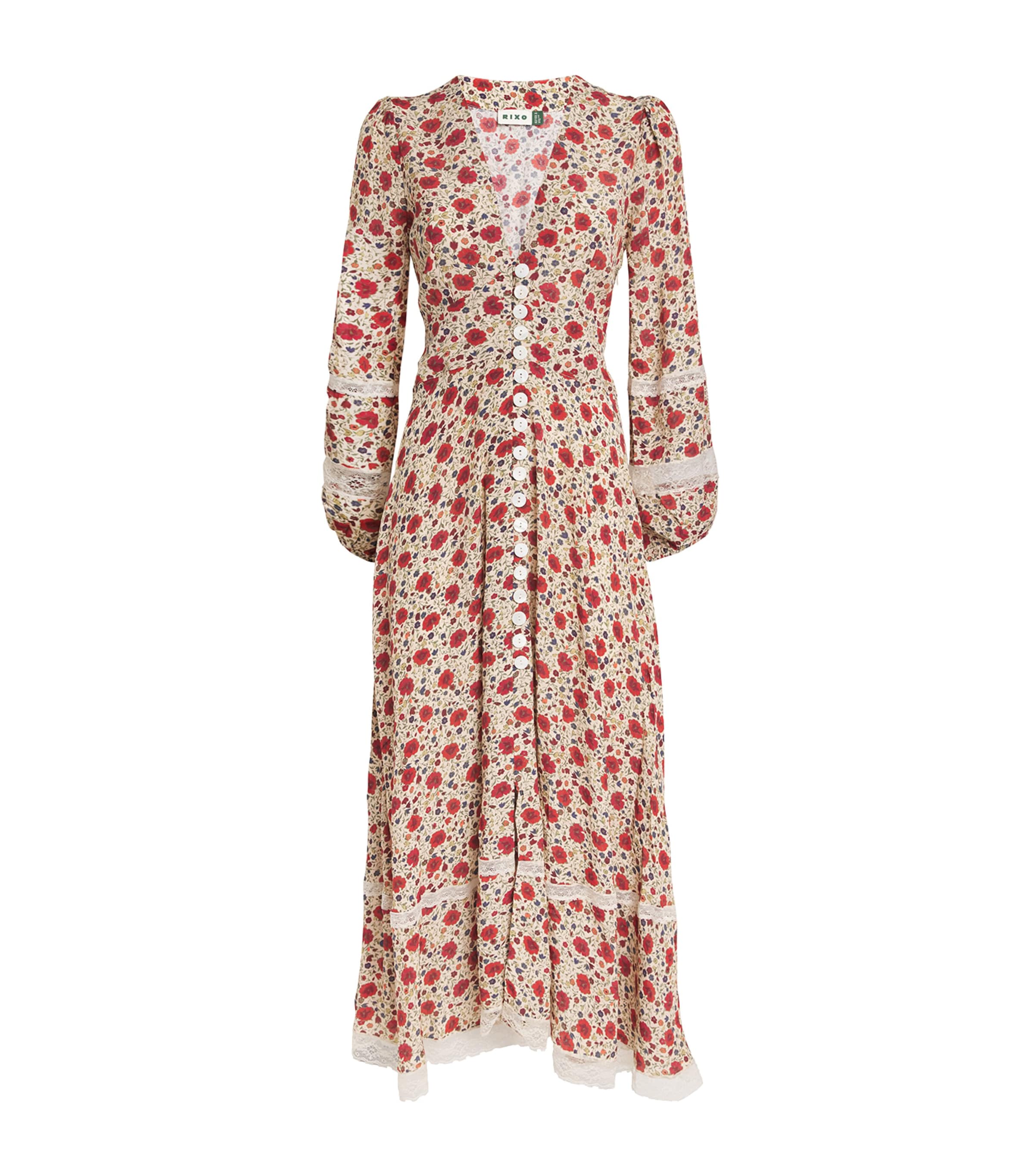 Rixo London Floral Raven Midi Dress In Red