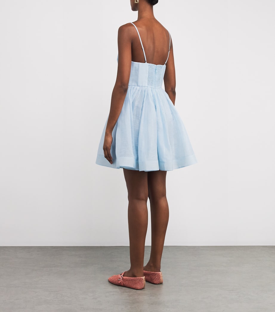 Linen-Silk Plunge-Neck Mini Dress MIT MINT Image 3