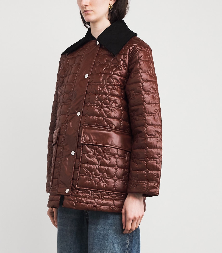 Corduroy-Collar Shiny Quilted Jacket 979 CHICORY COFFEE Image 3