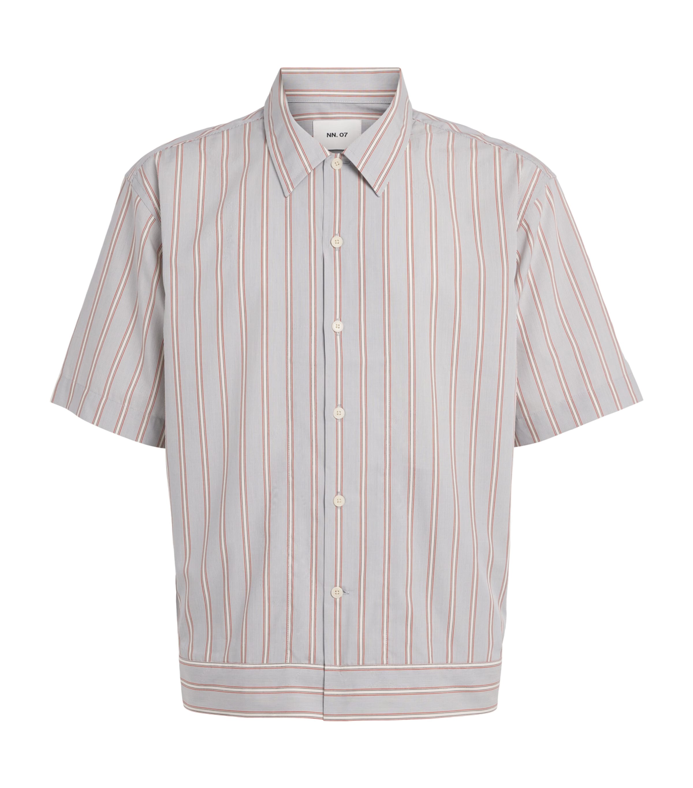 NN.07 Mens Supima Cotton Stripe Short-Sleeve Shirt Red Stripe Image 1
