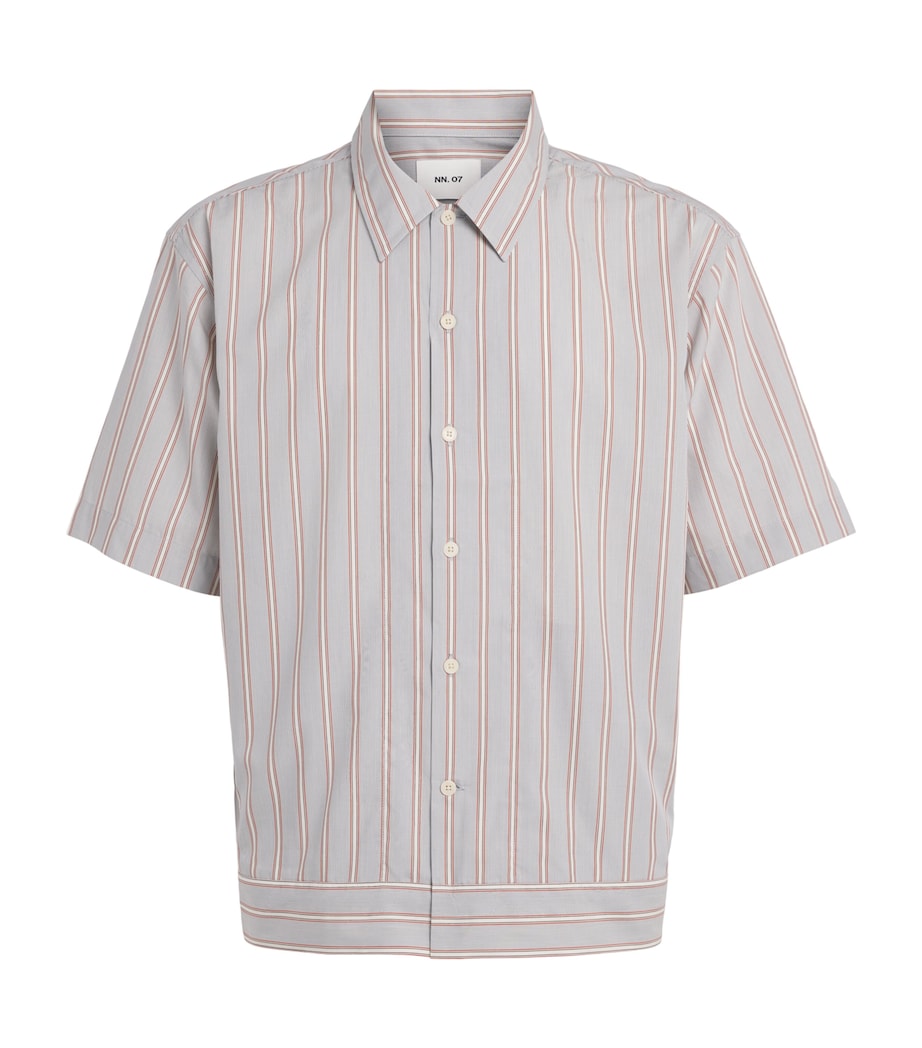 NN.07 Mens Supima Cotton Stripe Short-Sleeve Shirt Red Stripe Image 1
