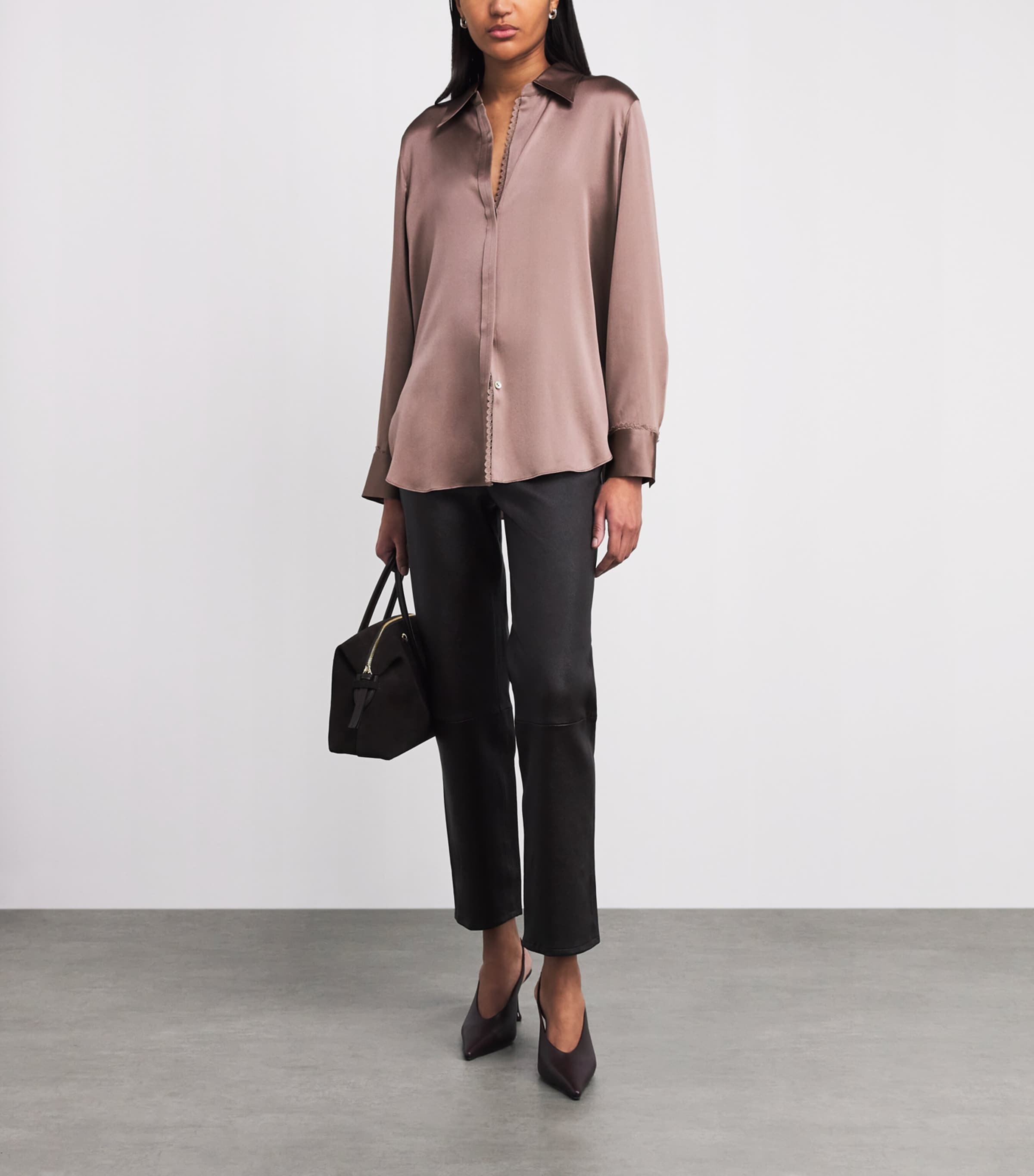 Vince Womens Silk Lace-Trim Shirt Mauve Lilac Image 2