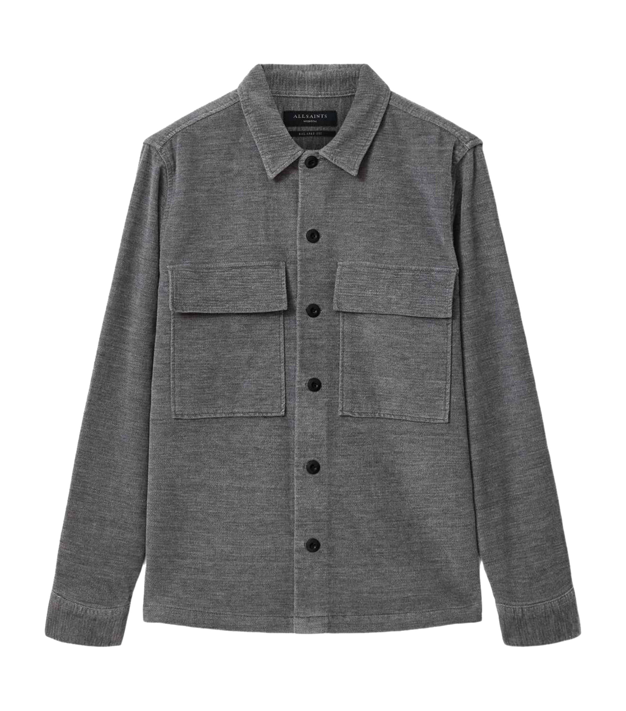 AllSaints Mens Corduroy Hawker Overshirt Light Grey Image 1