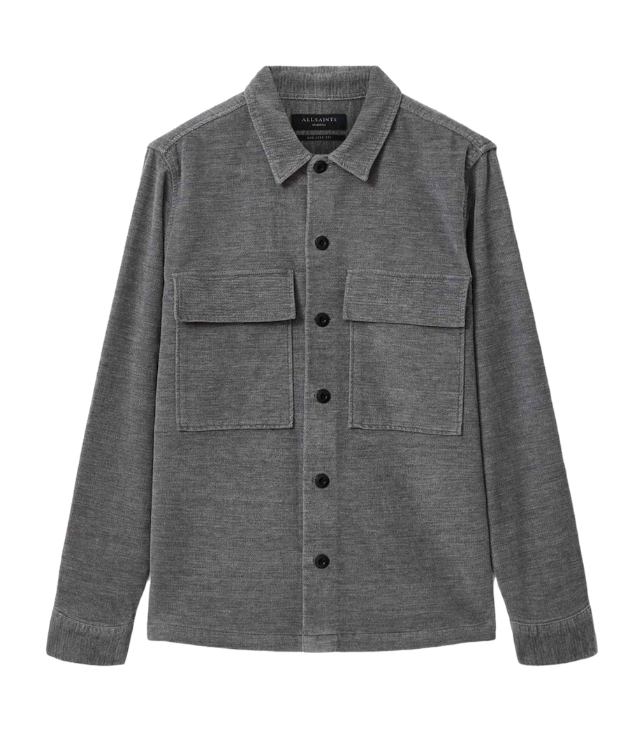 AllSaints Mens Corduroy Hawker Overshirt Light Grey Image 1