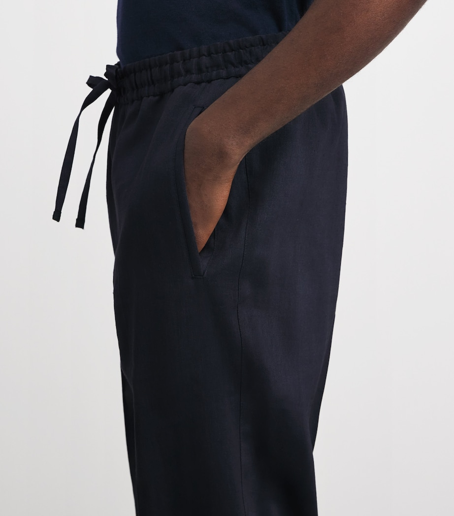 Corneliani Mens Linen-Virgin Wool-Mohair Drawstring Trousers Navy Blue Image 3