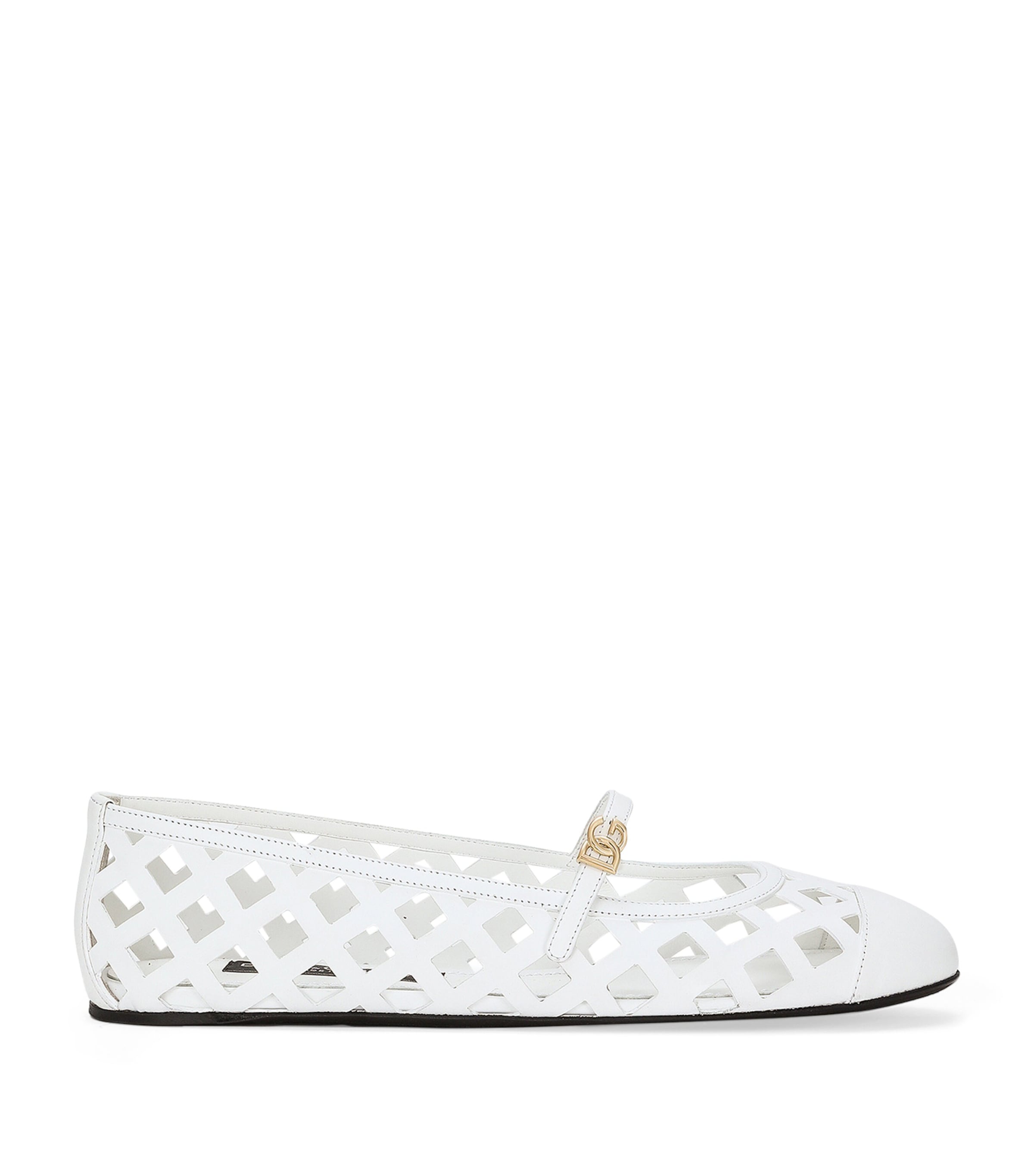 Dolce & Gabbana Calfskin Openwork Ballet Flats In White