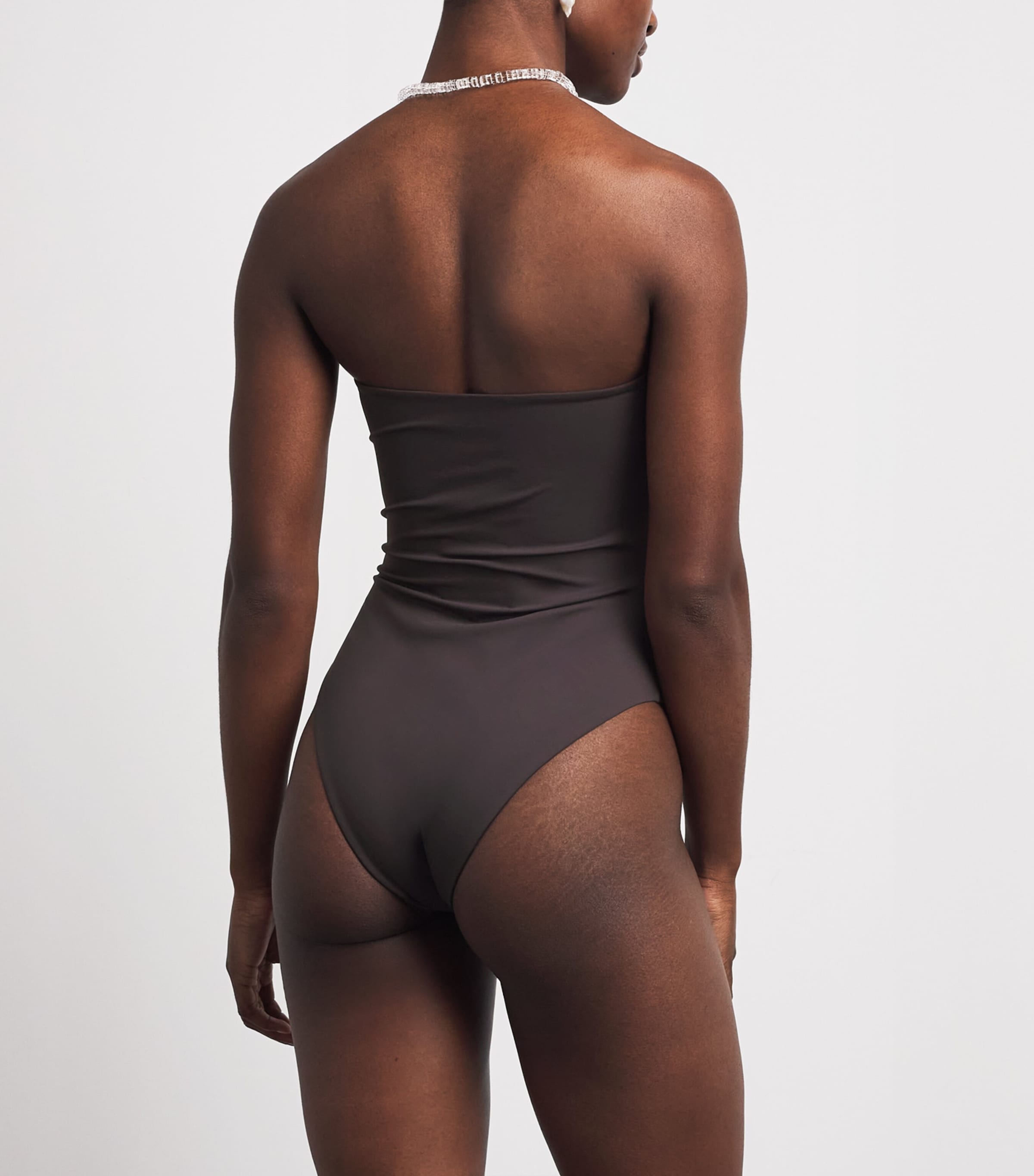 Moré Noir Womens Embellished Presley Strapless Swimsuit Bitter Chocolate Image 3