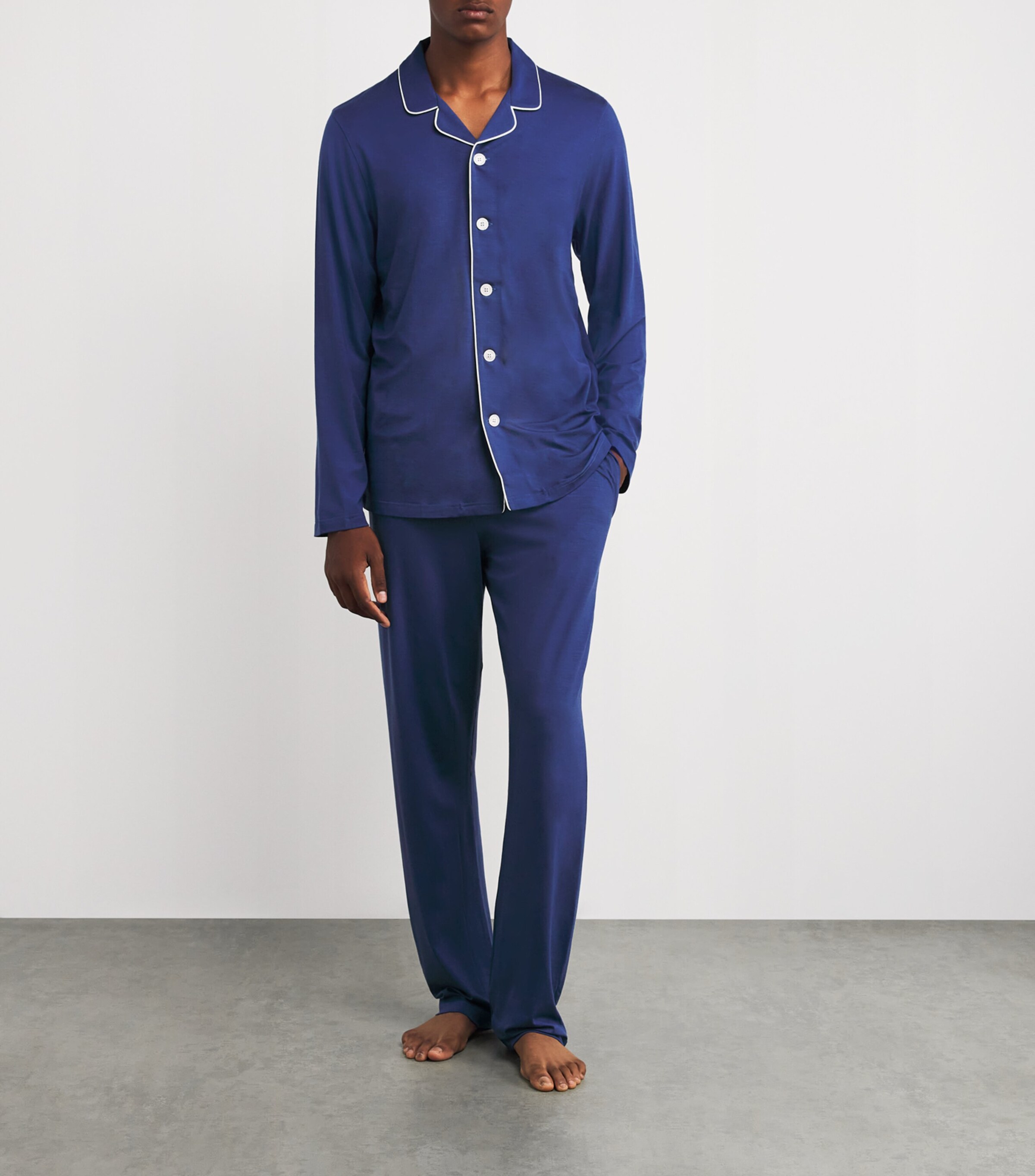 Derek Rose Mens Micromodal Long Basel Pyjama Set Blue Image 2