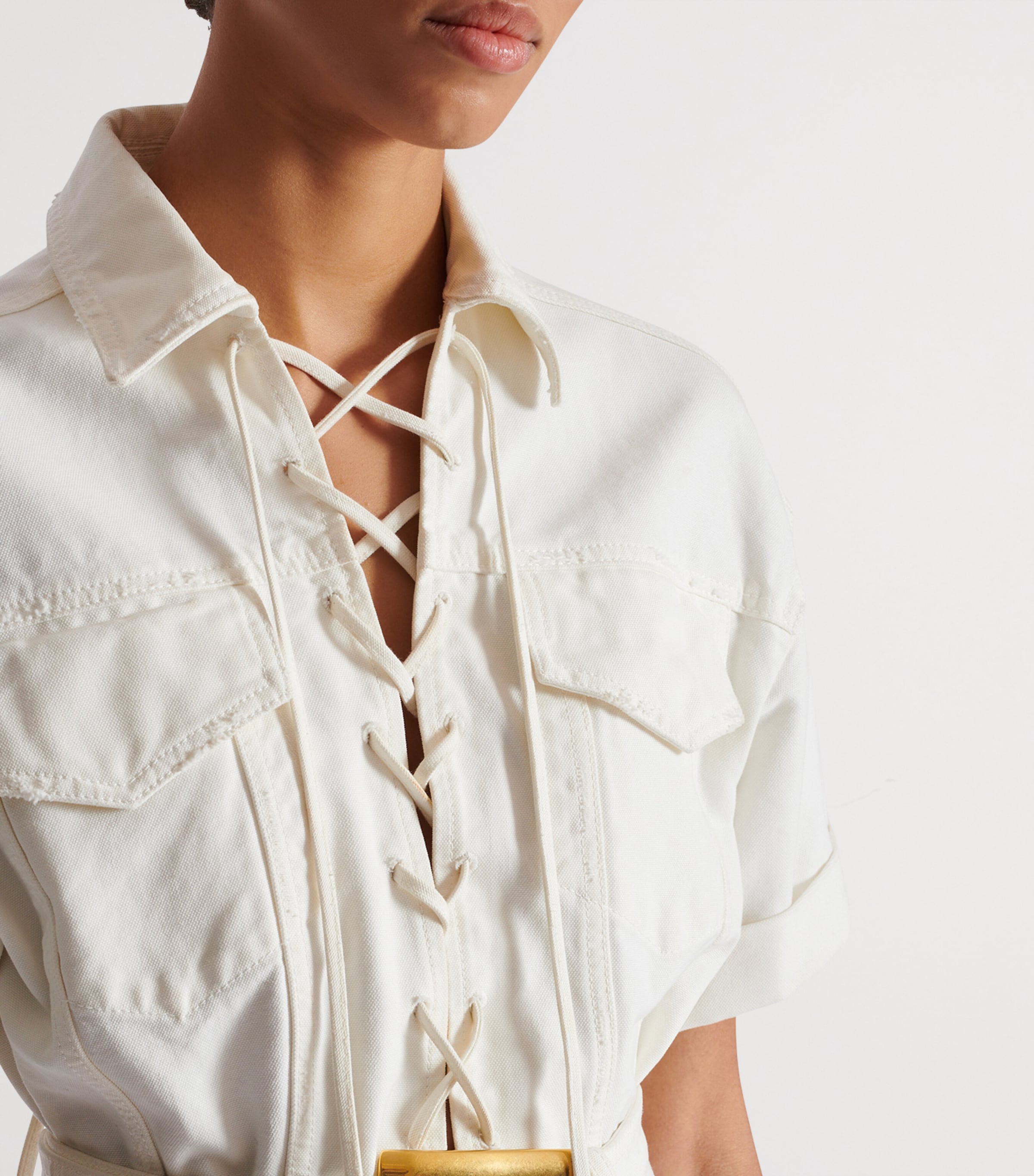 Cotton Belted Mini Dress 0FC BLANC CASS?? Image 6