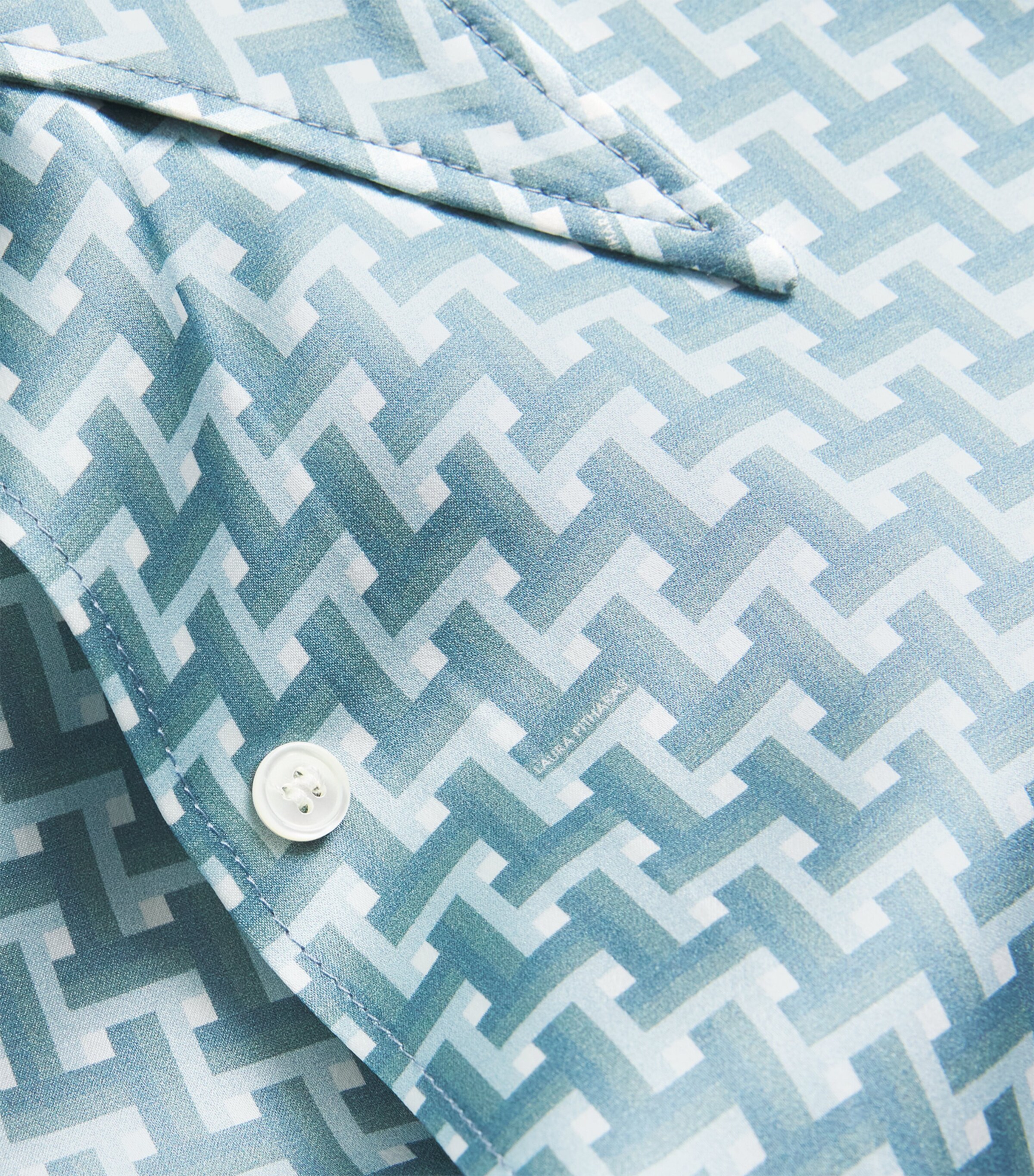 Laura Pitharas Womens Silk Oversized Tile Shirt Blue Tile Print Image 5