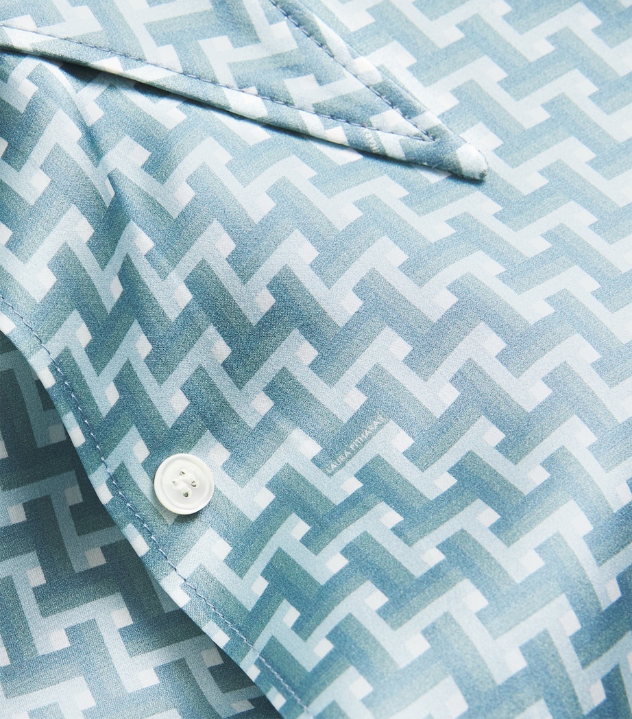 Laura Pitharas Womens Silk Oversized Tile Shirt Blue Tile Print Image 5