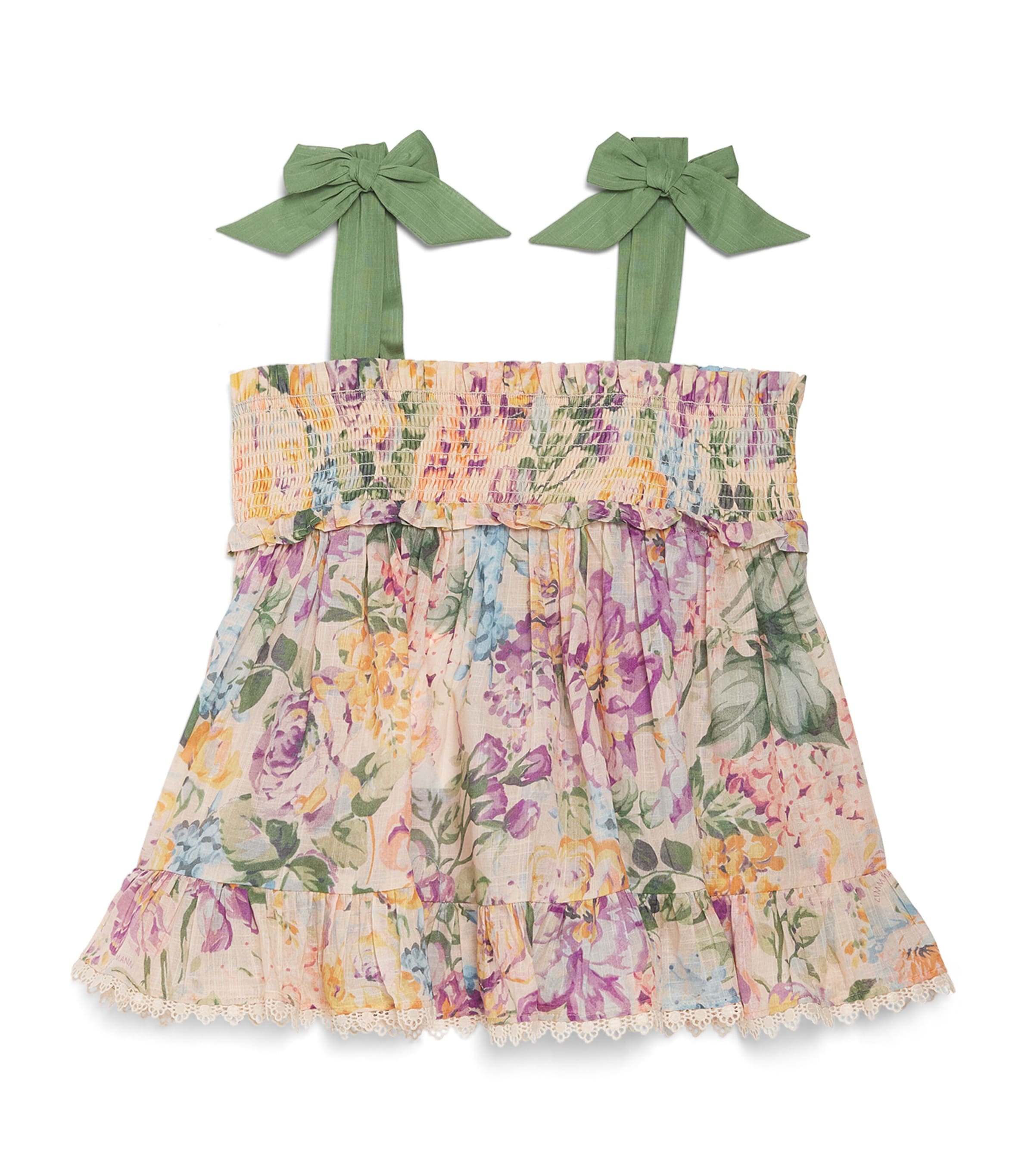 Zimmermann Girls Pink Cotton Shirred Sleeveless Blouse