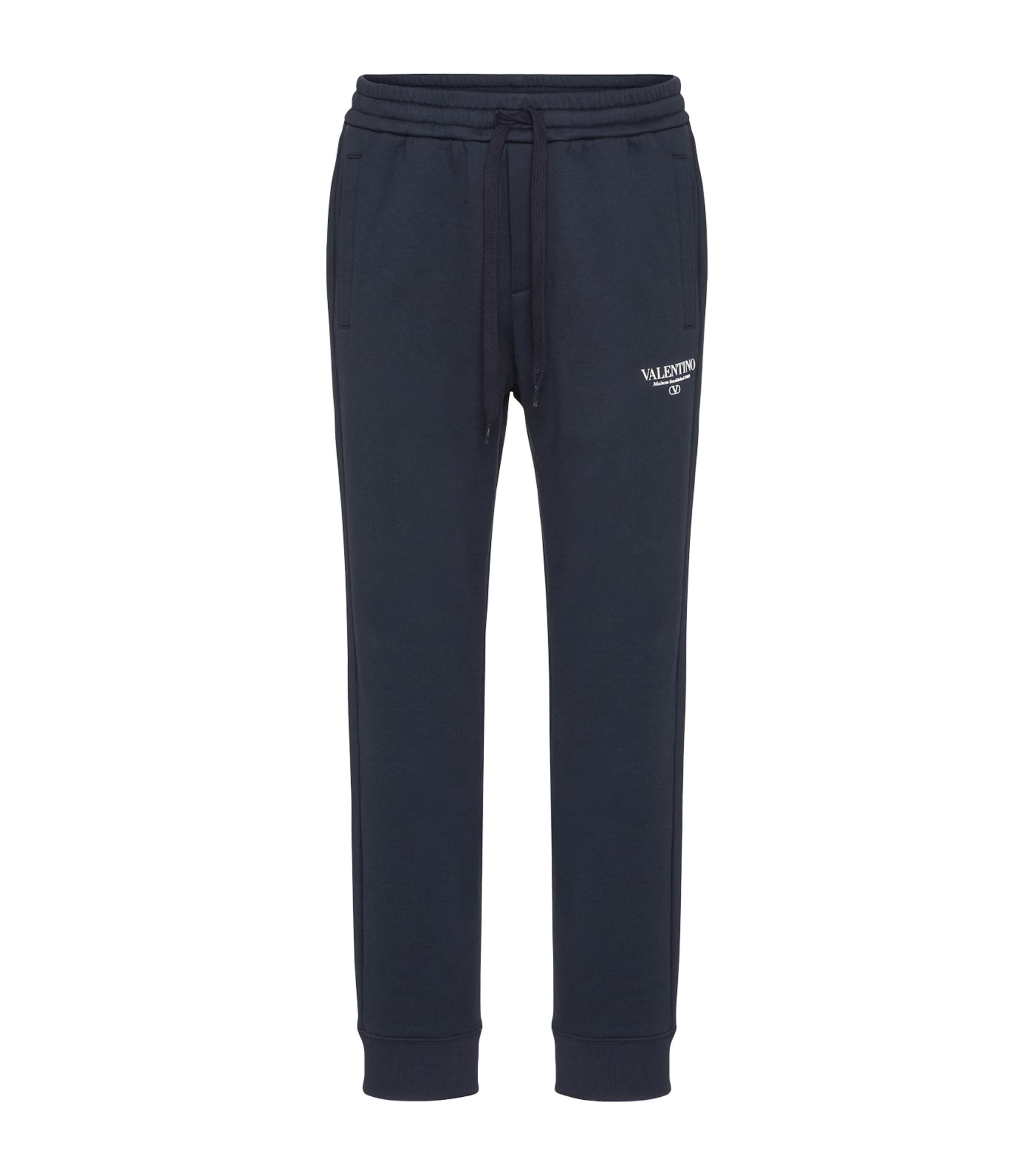 Shop Valentino Cotton-blend Jersey Sweatpants In Blue