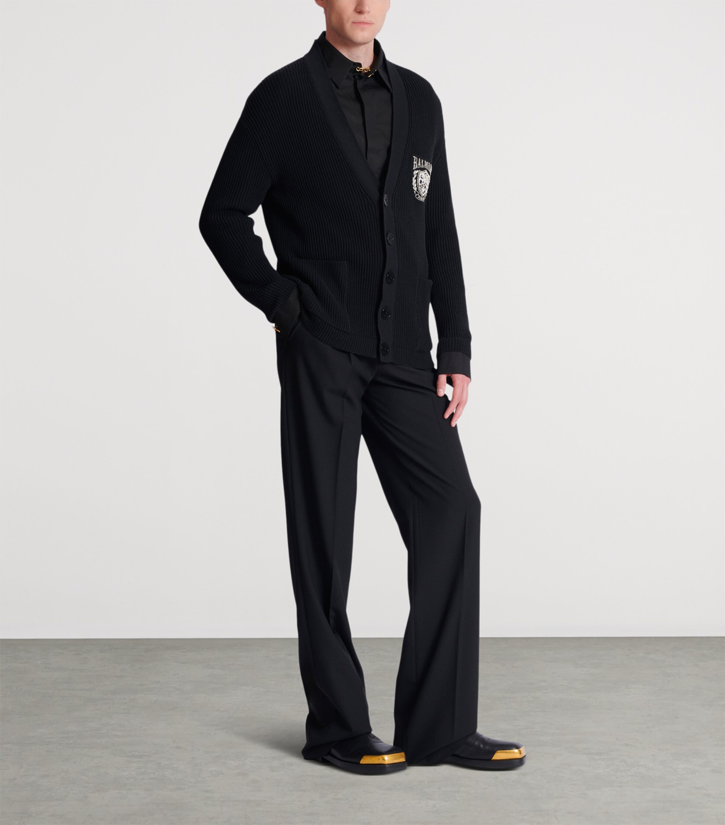 Cotton-Blend Crest Cardigan 0PA NOIR Image 2