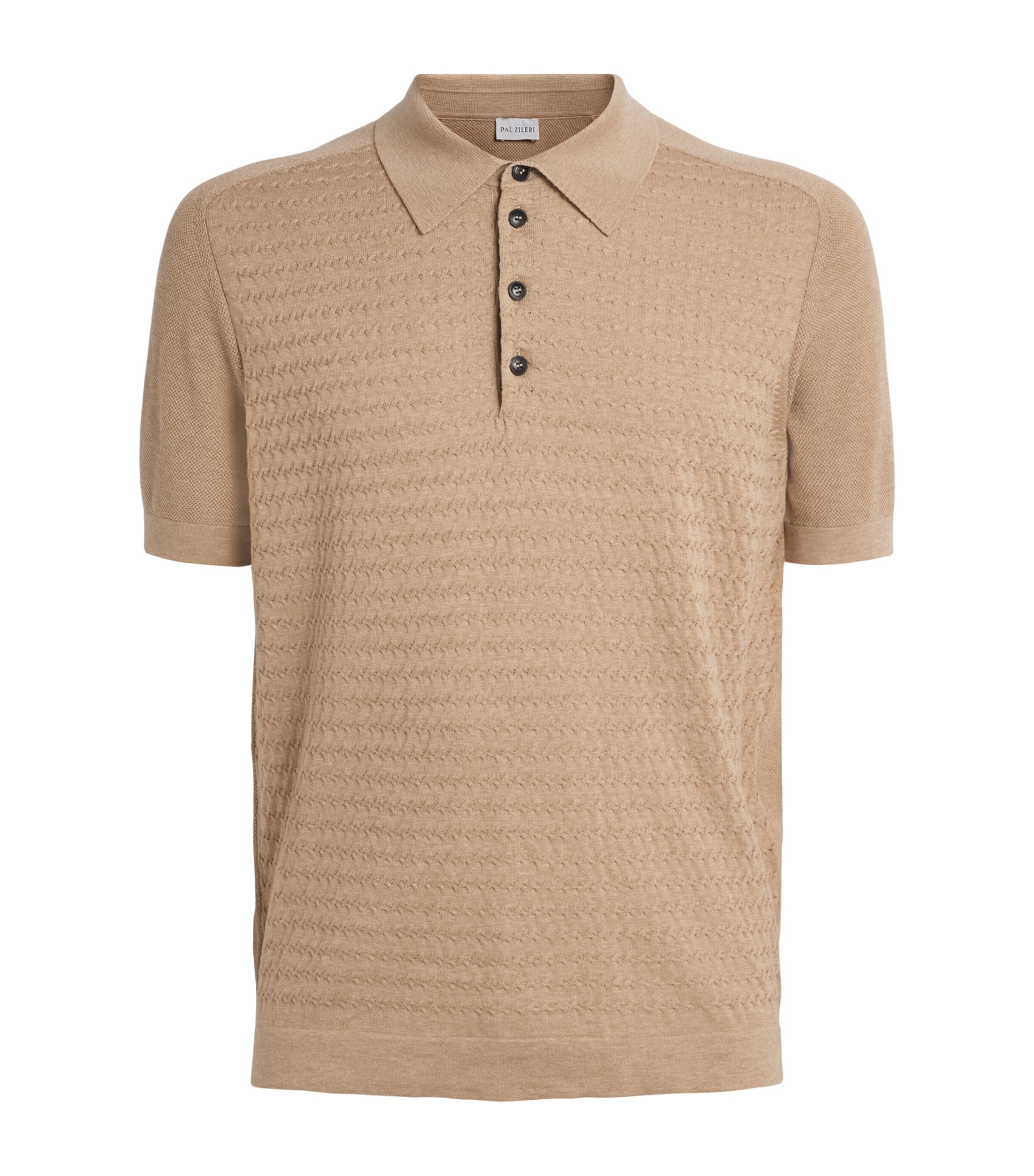 Pal Zileri Mens Cotton Cross-Stitch Polo Shirt Light Brown Image 1