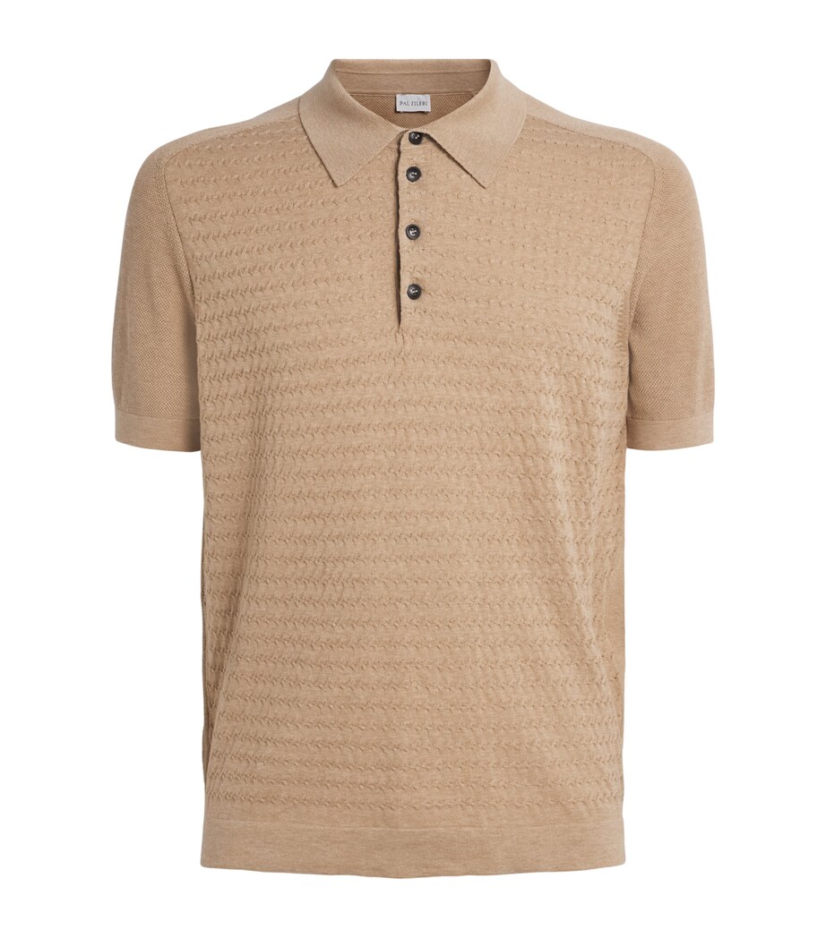 Pal Zileri Mens Cotton Cross-Stitch Polo Shirt Light Brown Image 1
