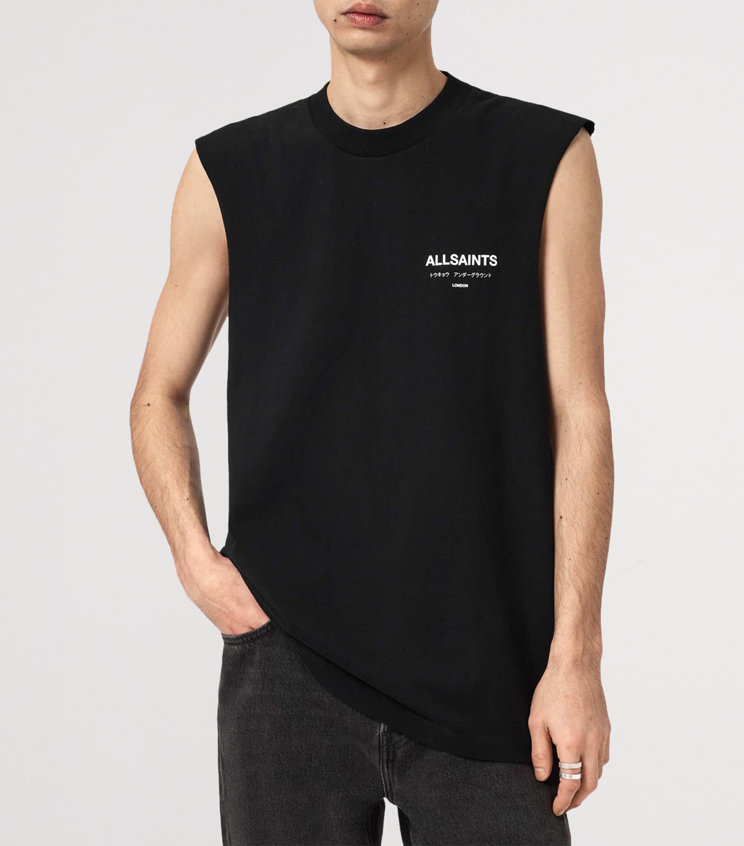 AllSaints Mens Cotton Underground Tank Top Jet Black Image 3