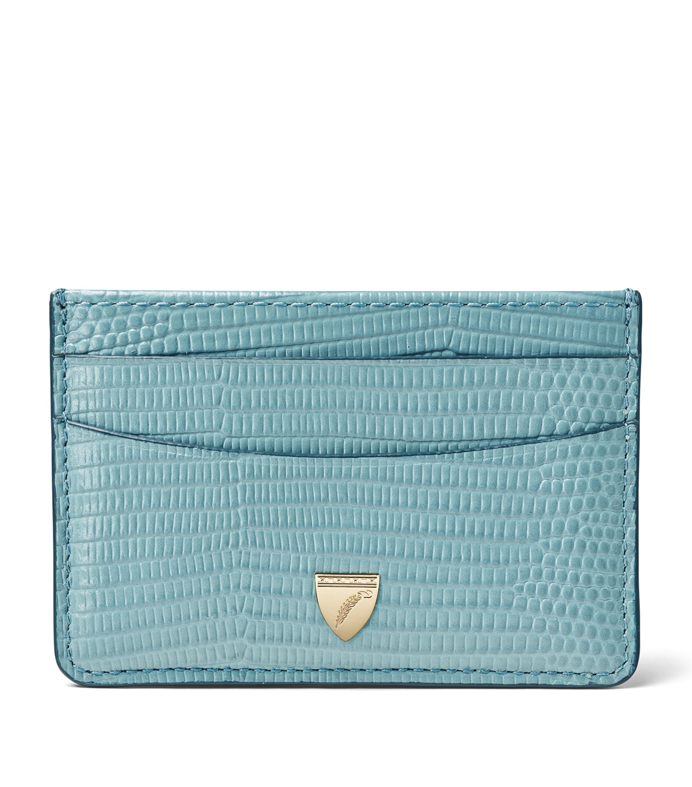 Aspinal Of London Croc-embossed Leather Card Holder In Blue