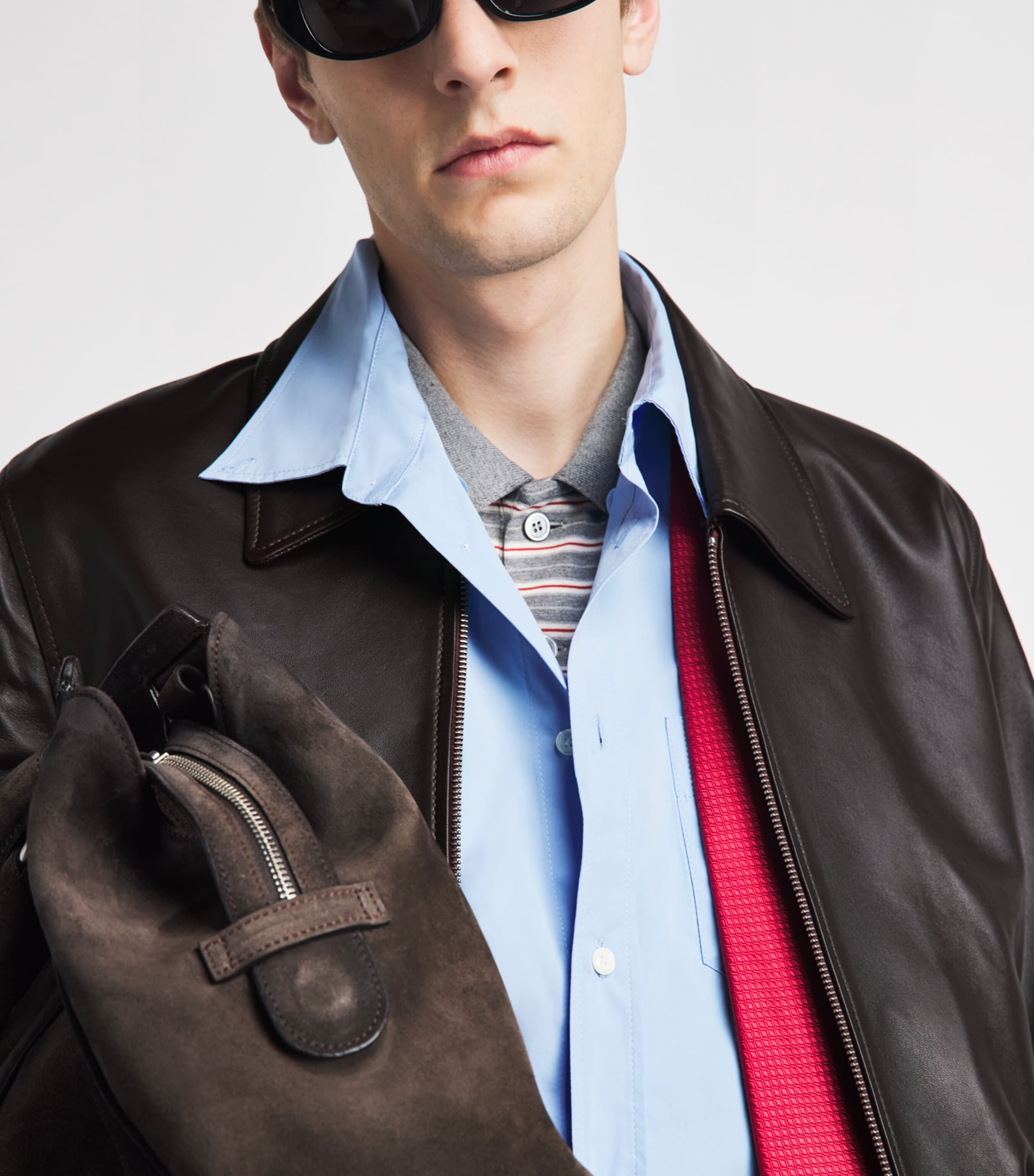 AMI Paris Mens Leather Jacket Cerise Foncee Image 3