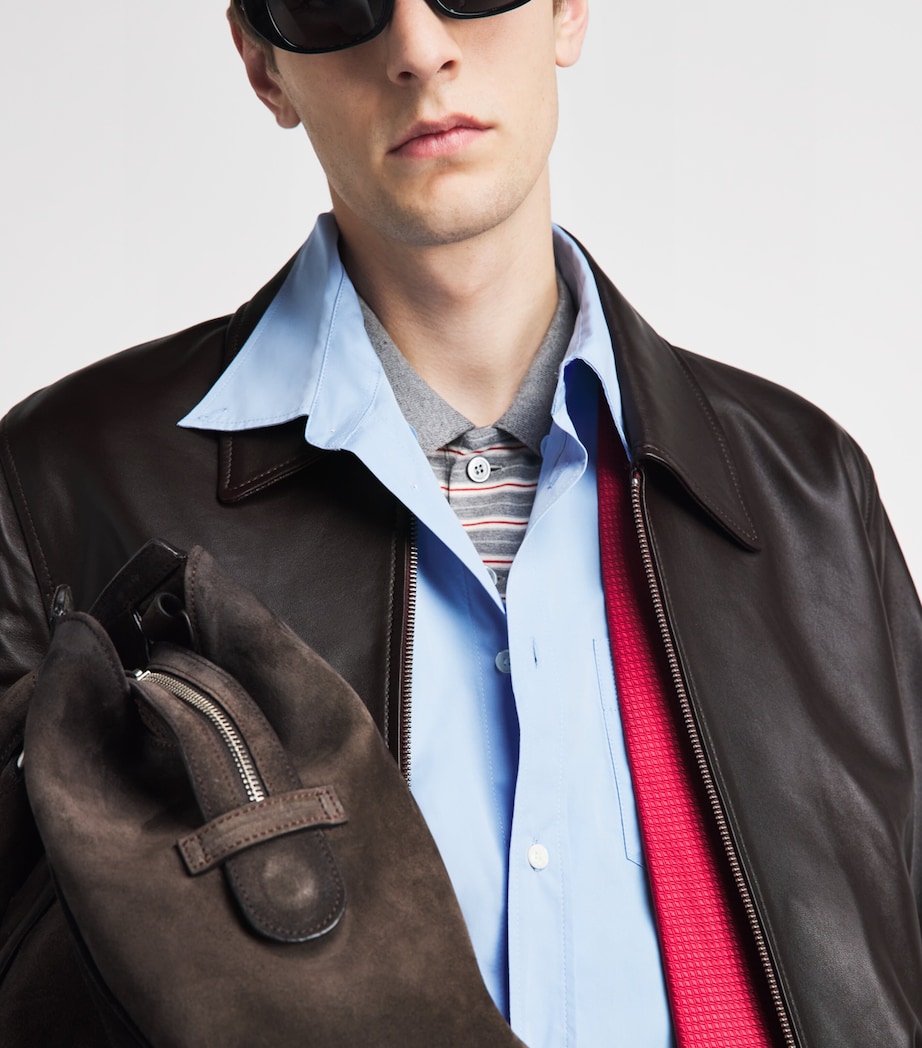 AMI Paris Mens Leather Jacket Cerise Foncee Image 3