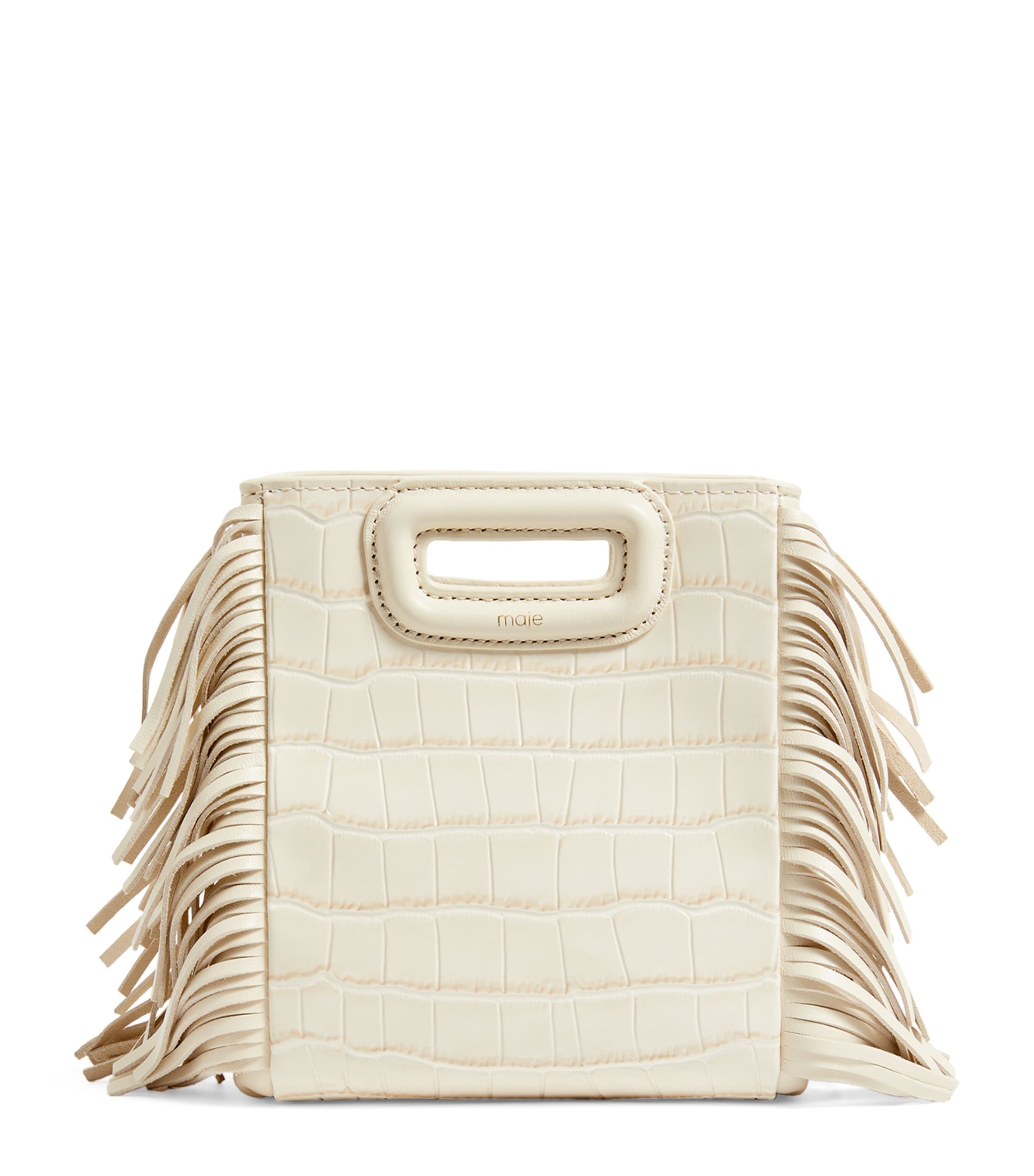 Shop Maje Mini Croc-embossed M Cross-body Bag In White