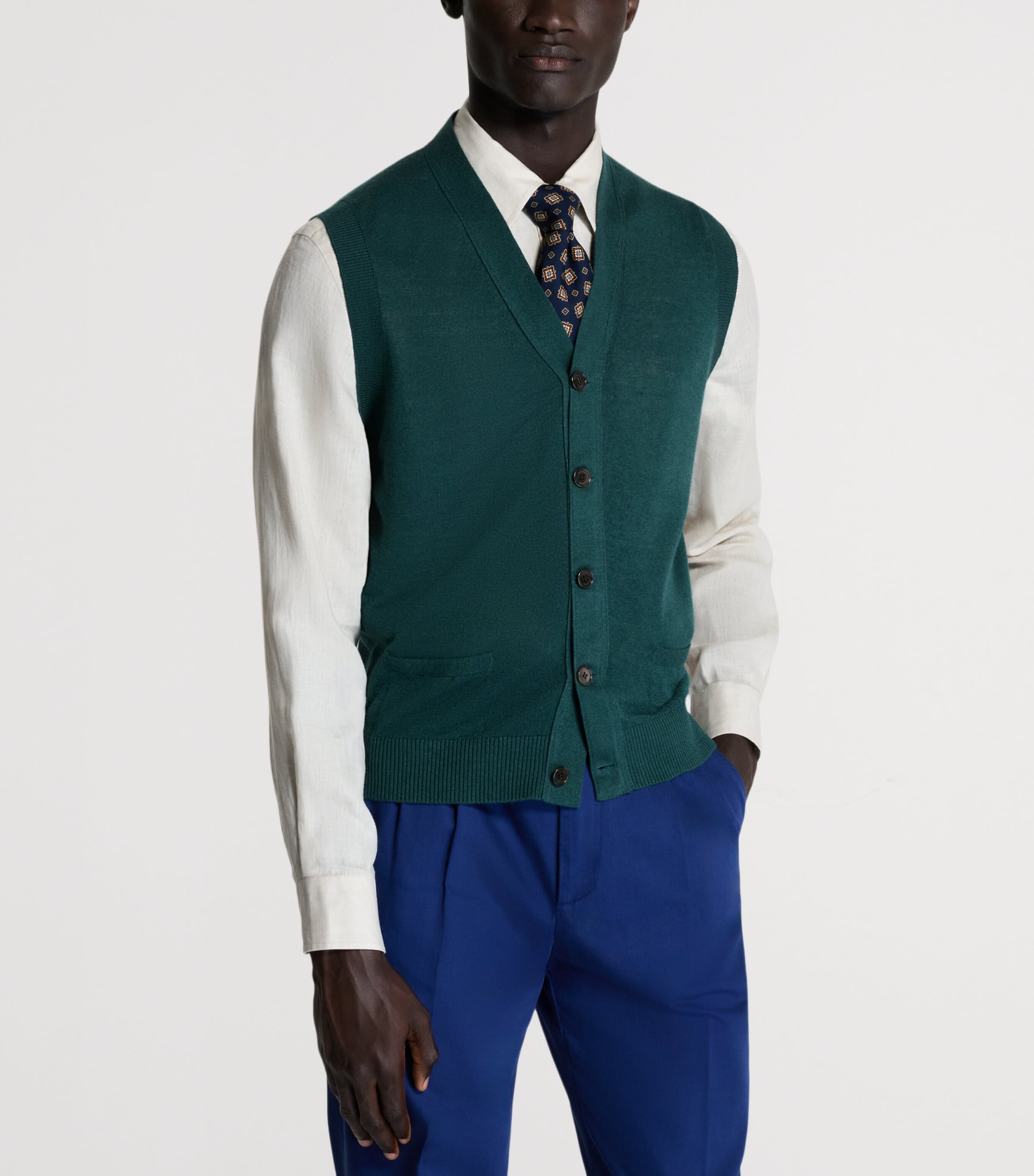 Dunhill Mens Linen-Cashmere Sweater Vest Green Image 4