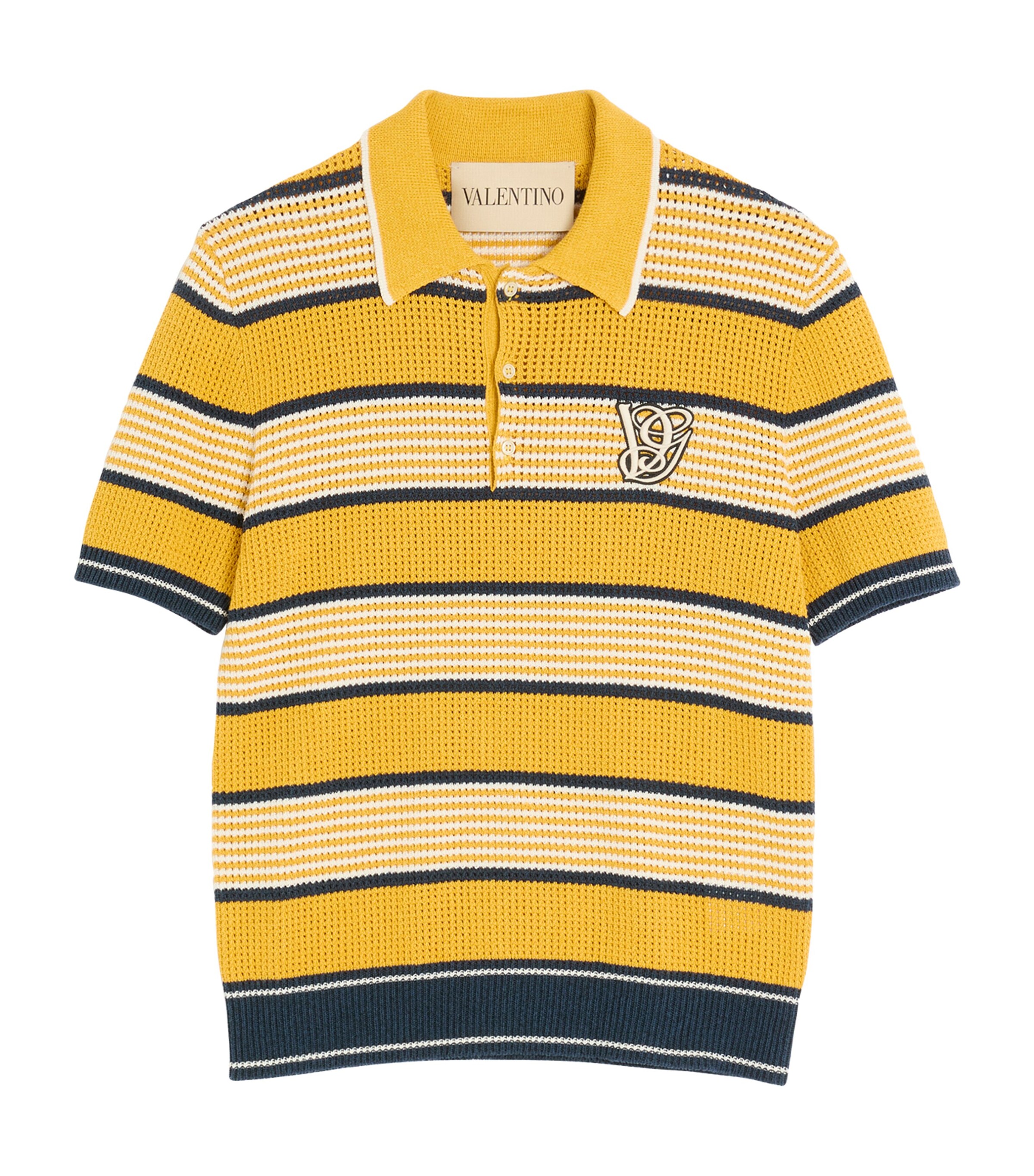 Valentino Garavani Yellow Knitted Stripe Monogram Polo Shirt 