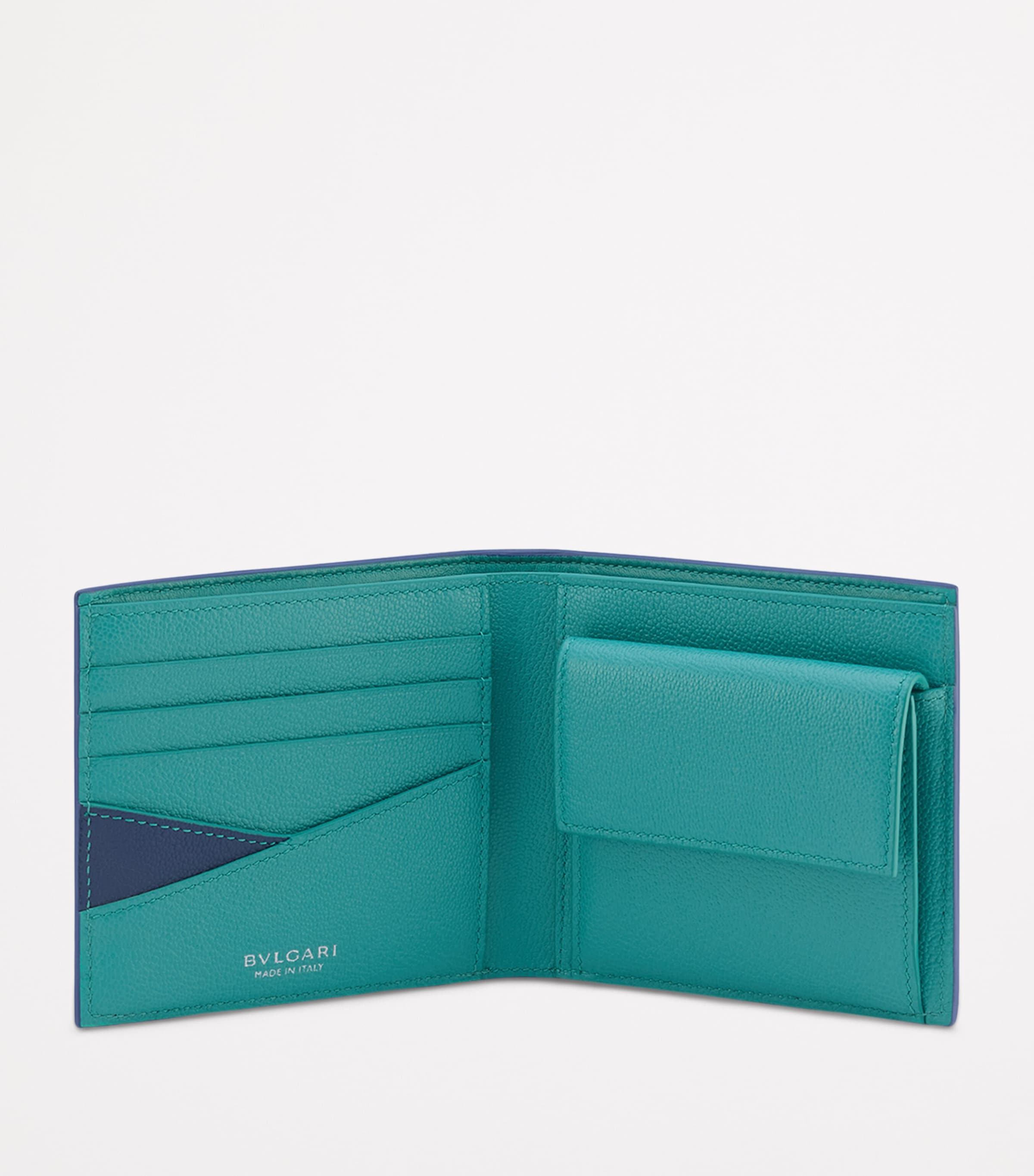 Leather Compact Bifold Wallet BLUE MEDIUM Image 3