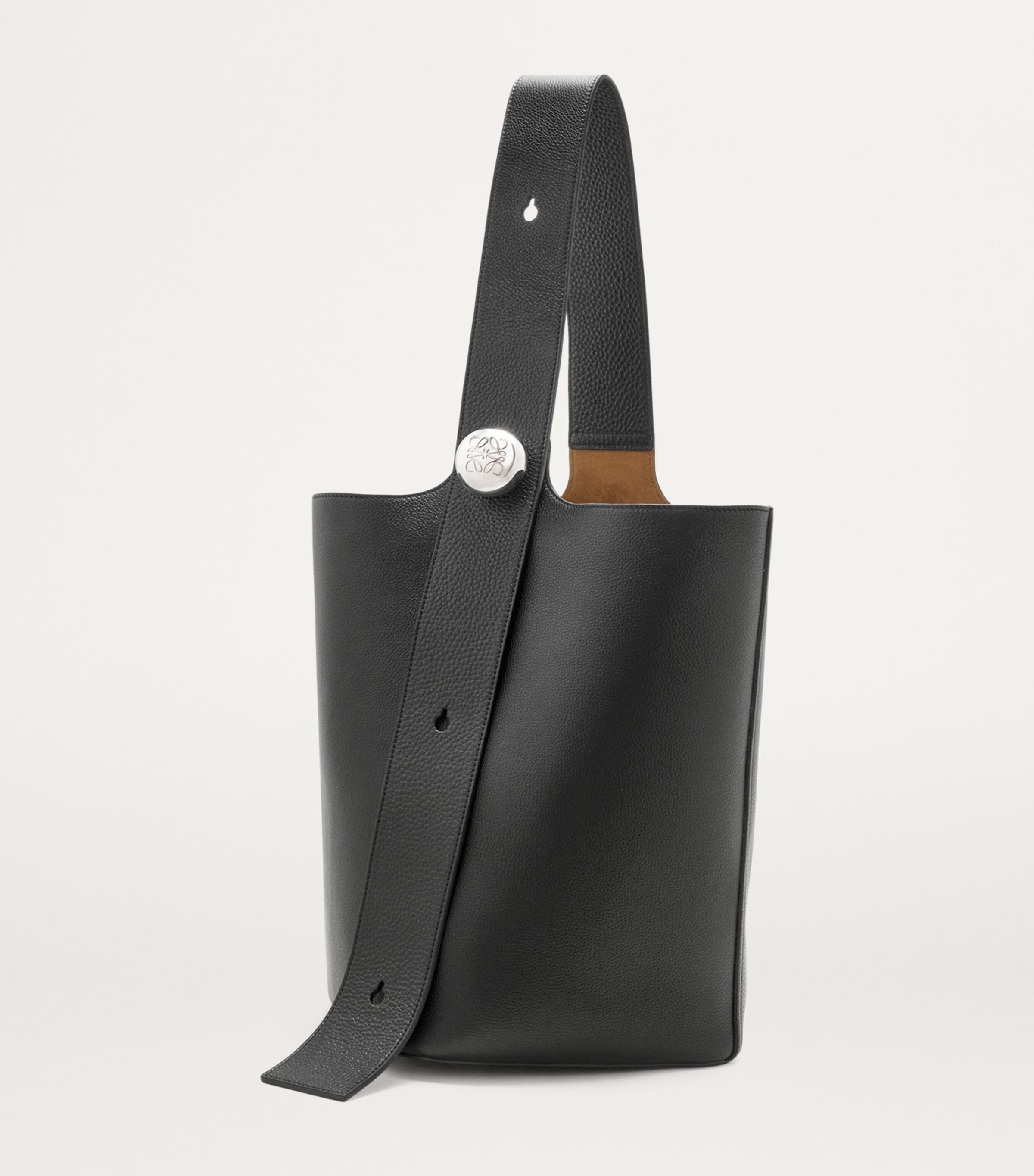 Large Leather Pebble Bucket Bag BLACK Image 2