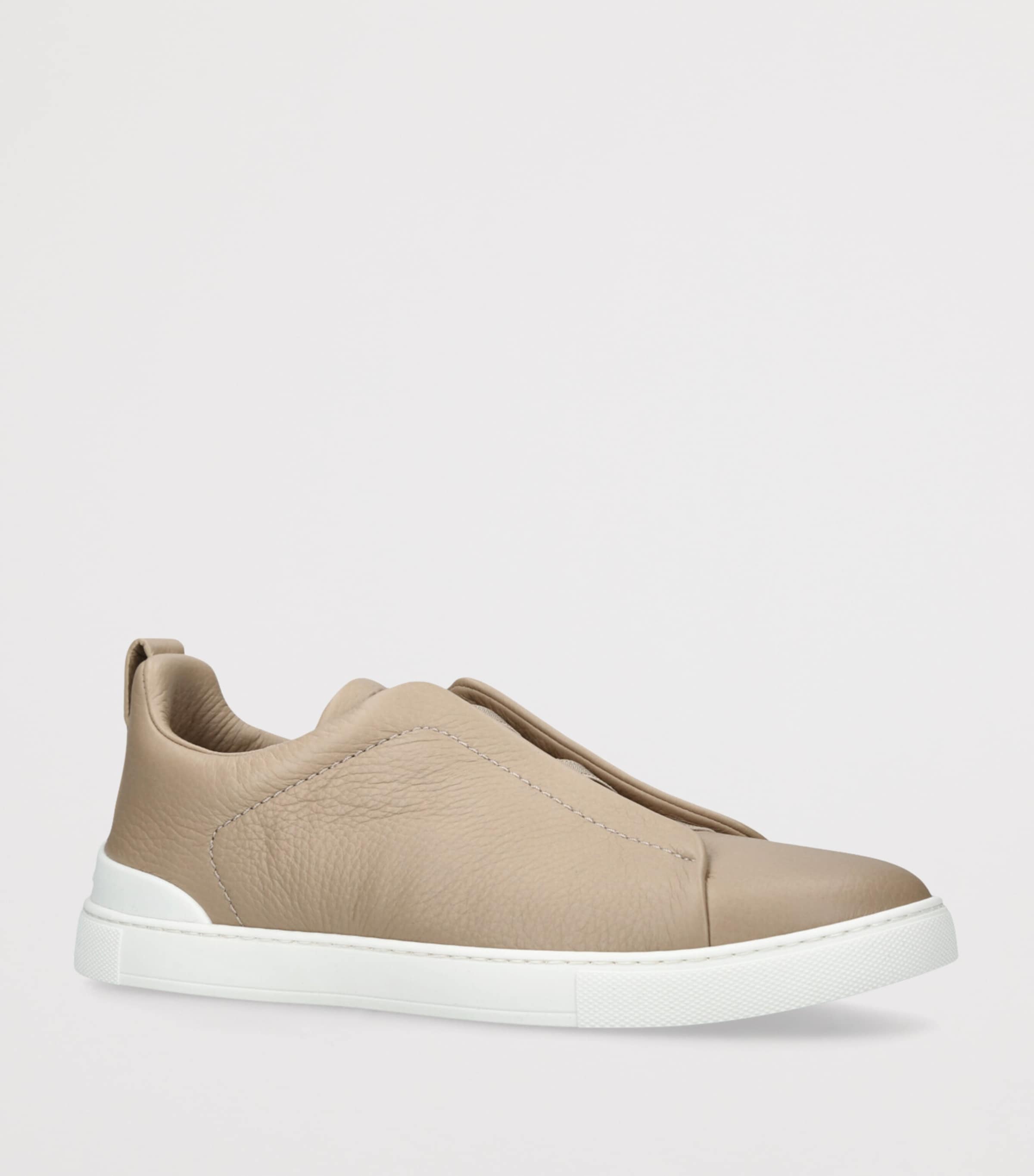 Zegna Leather Triple Stitch Sneakers Cream Image 3