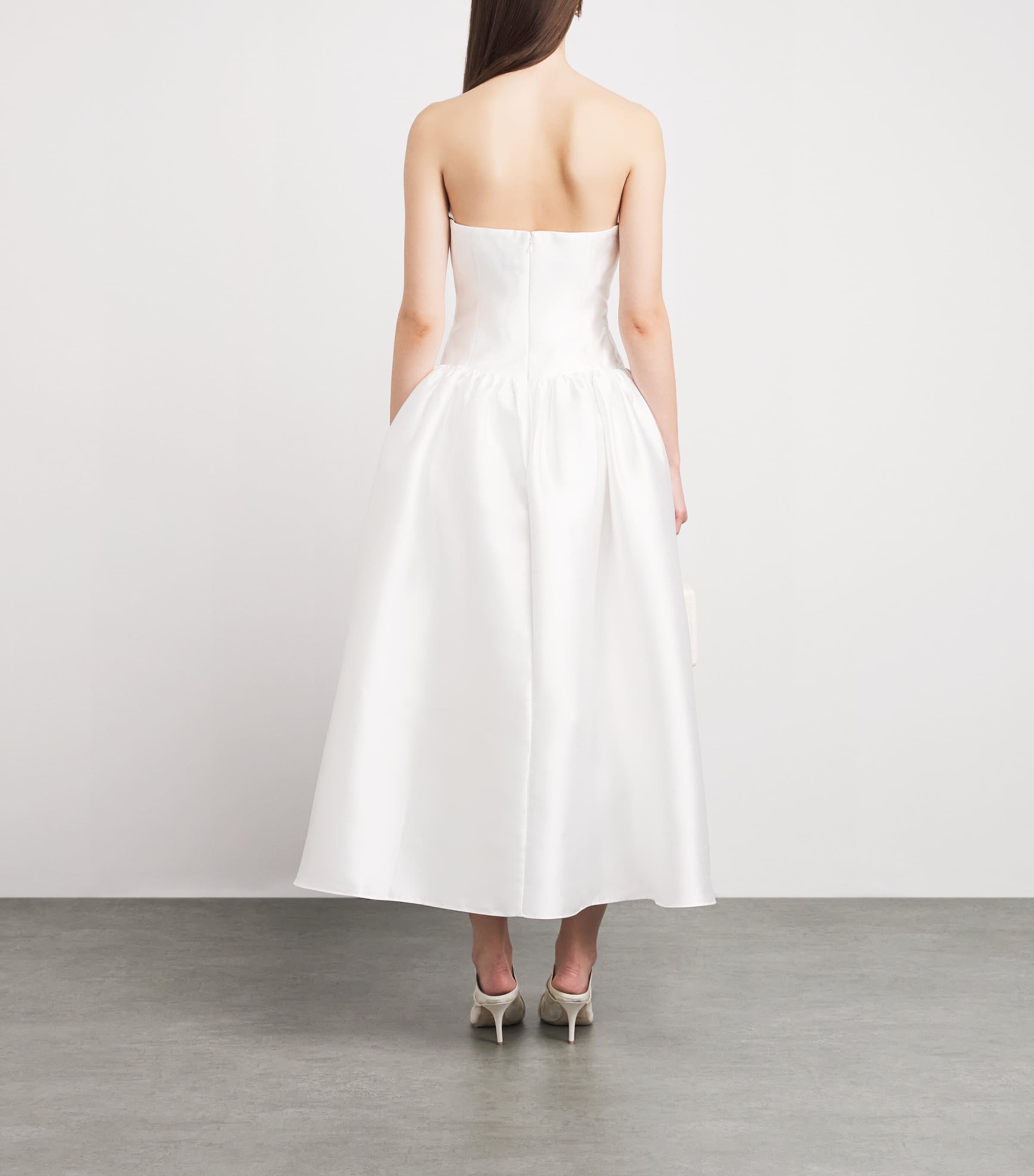 Self-Portrait Womens Taffeta Strapless Midi Dress White Image 4