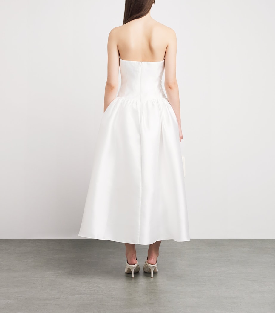 Self-Portrait Womens Taffeta Strapless Midi Dress White Image 4
