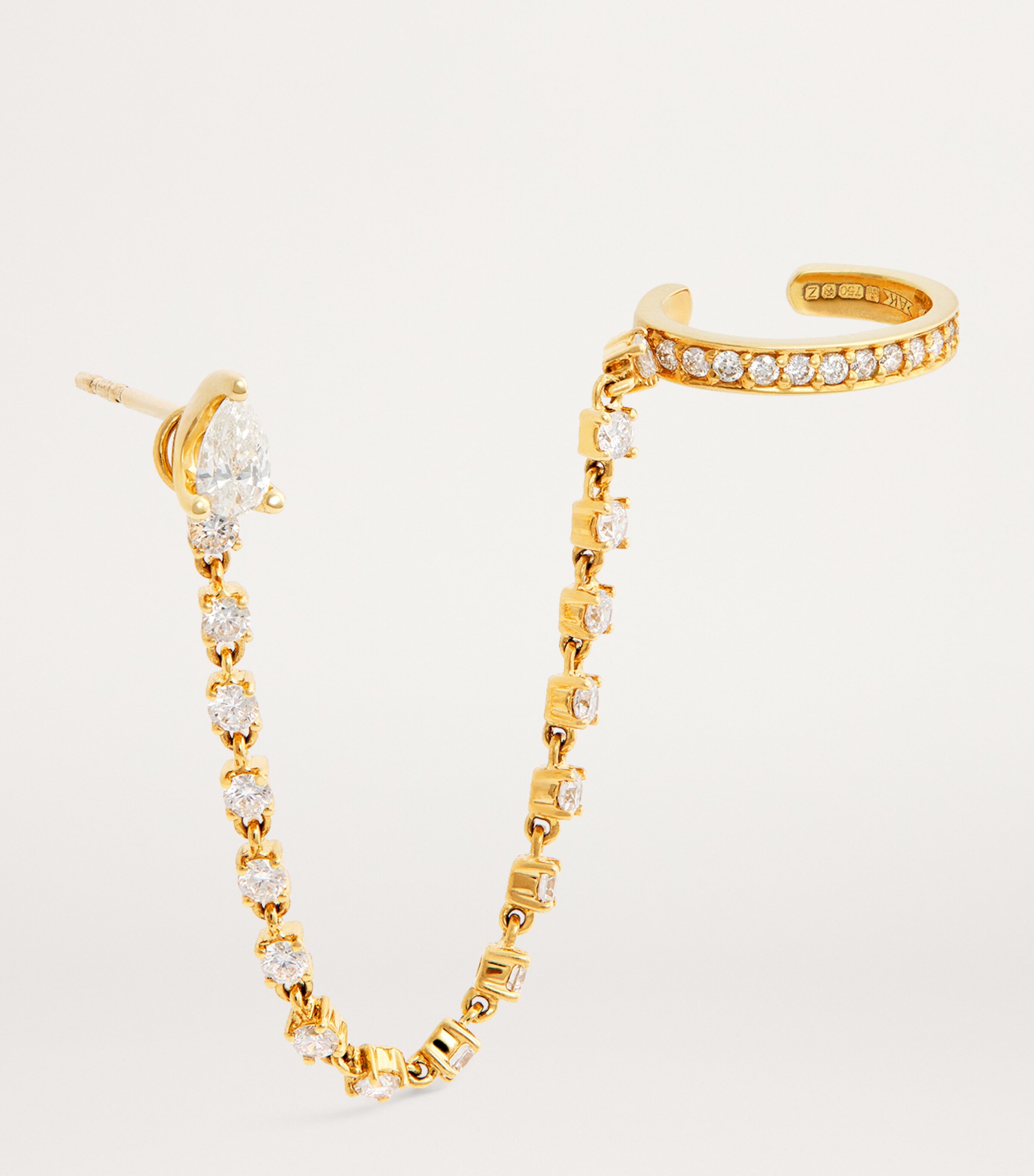 Yellow Gold and Diamond Chain Single Ear Cuff and Stud Earring YELLOW GOLD Image 3