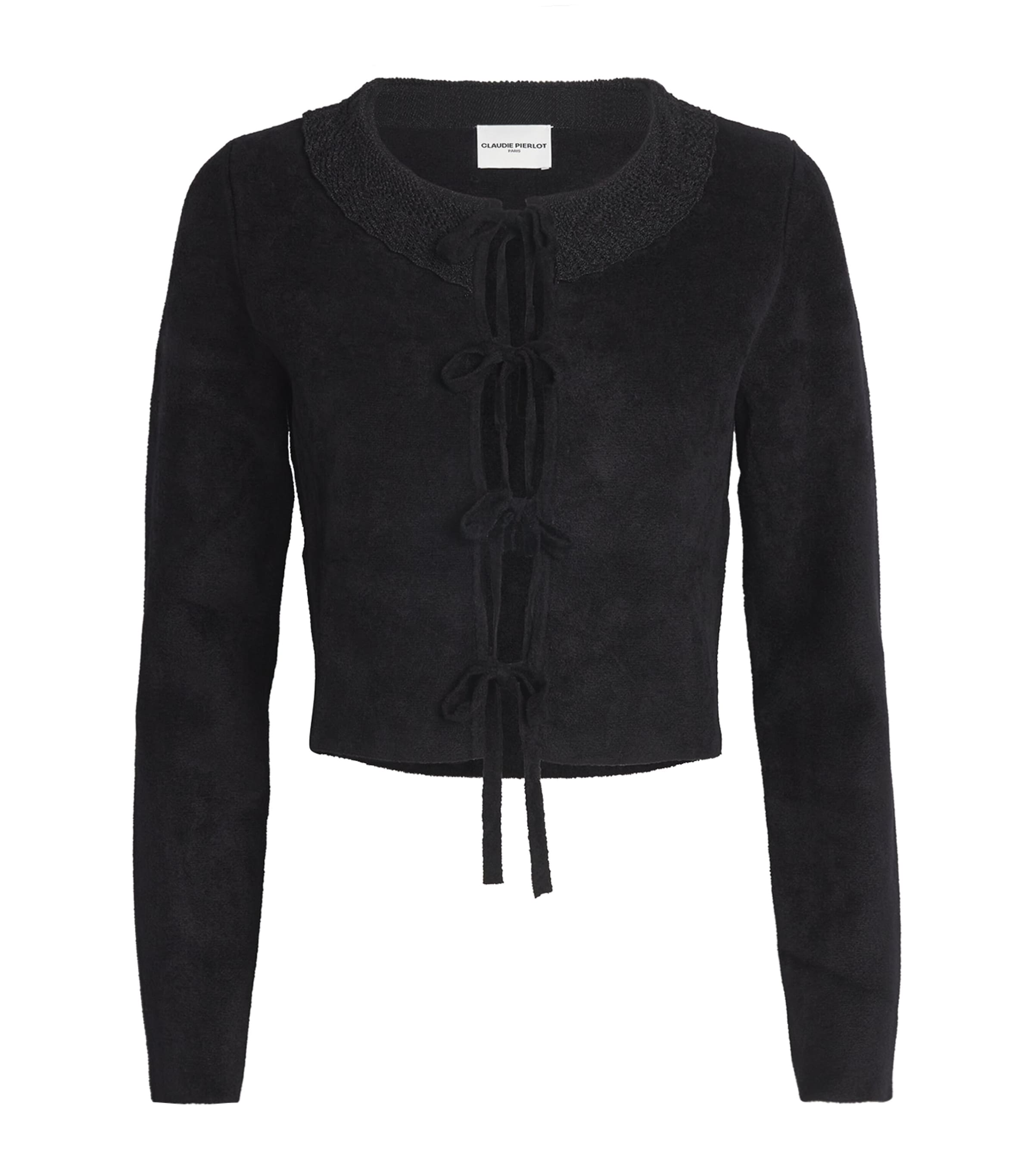 Claudie Pierlot Velvet Bow-detail Cardigan In Black