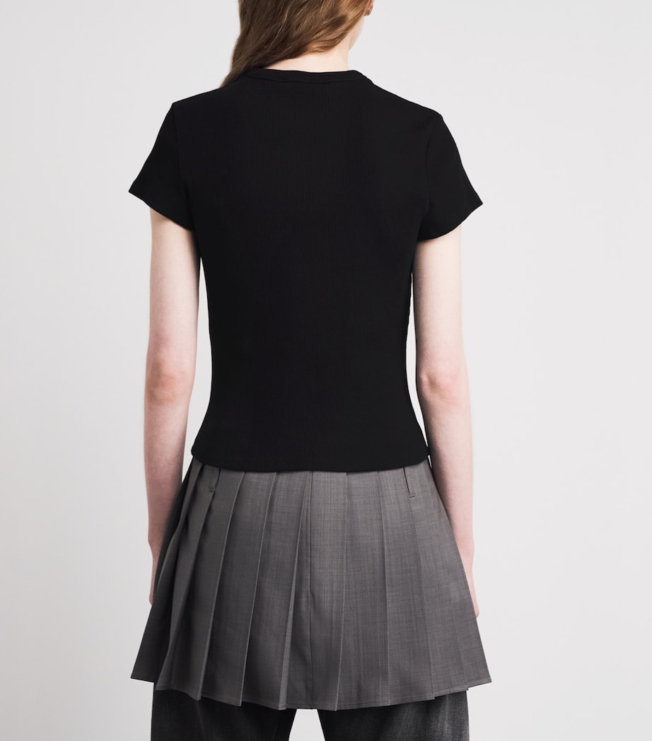 Maje Womens Stretch-Cotton Ribbed T-Shirt Black Image 5