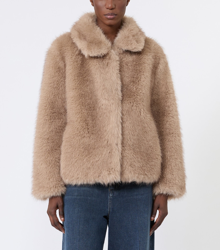 Max Mara Womens Faux Fur Short Coat Honey Image 3