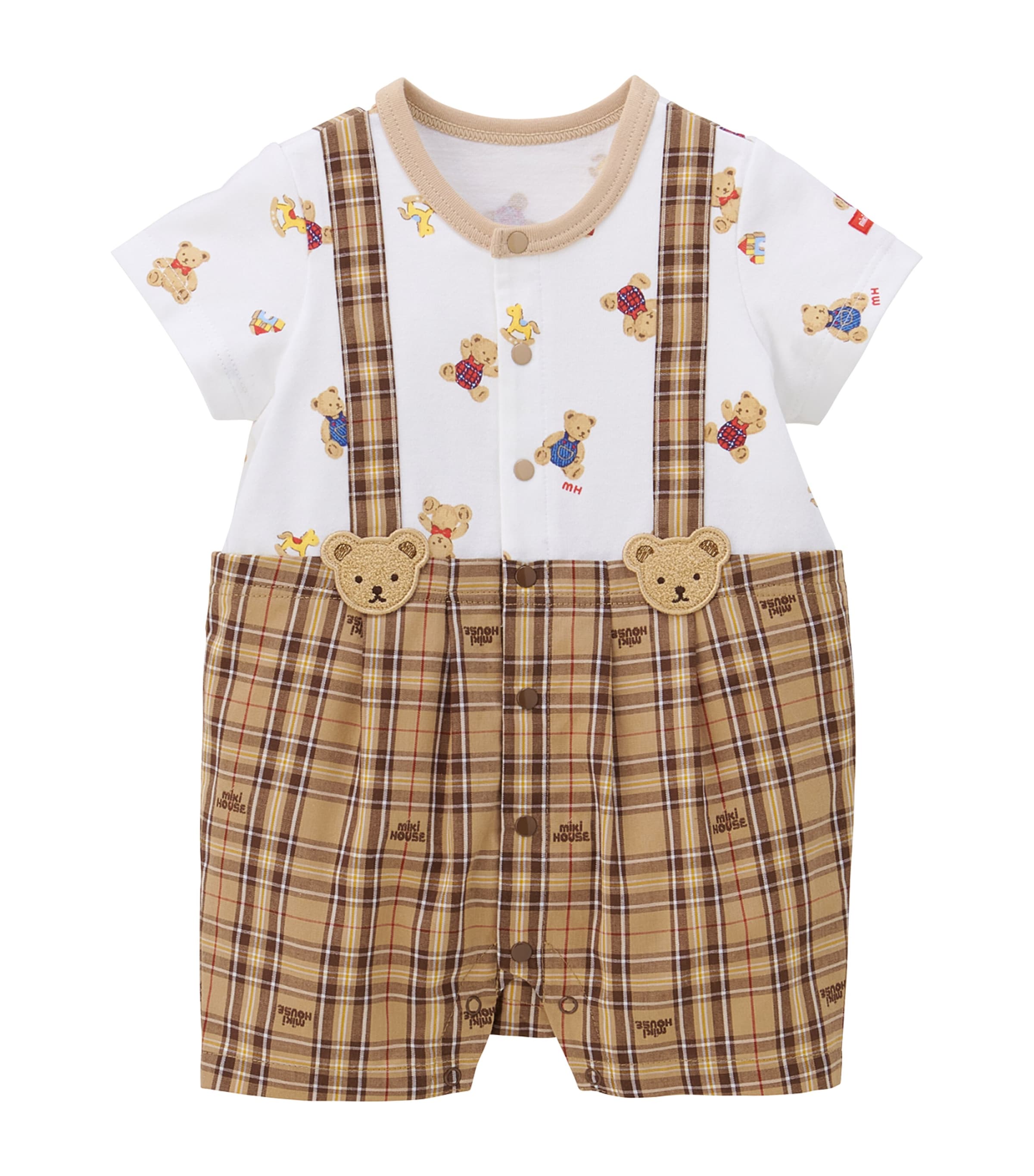 Shop Miki House Cotton Dungaree Playsuit In Beige