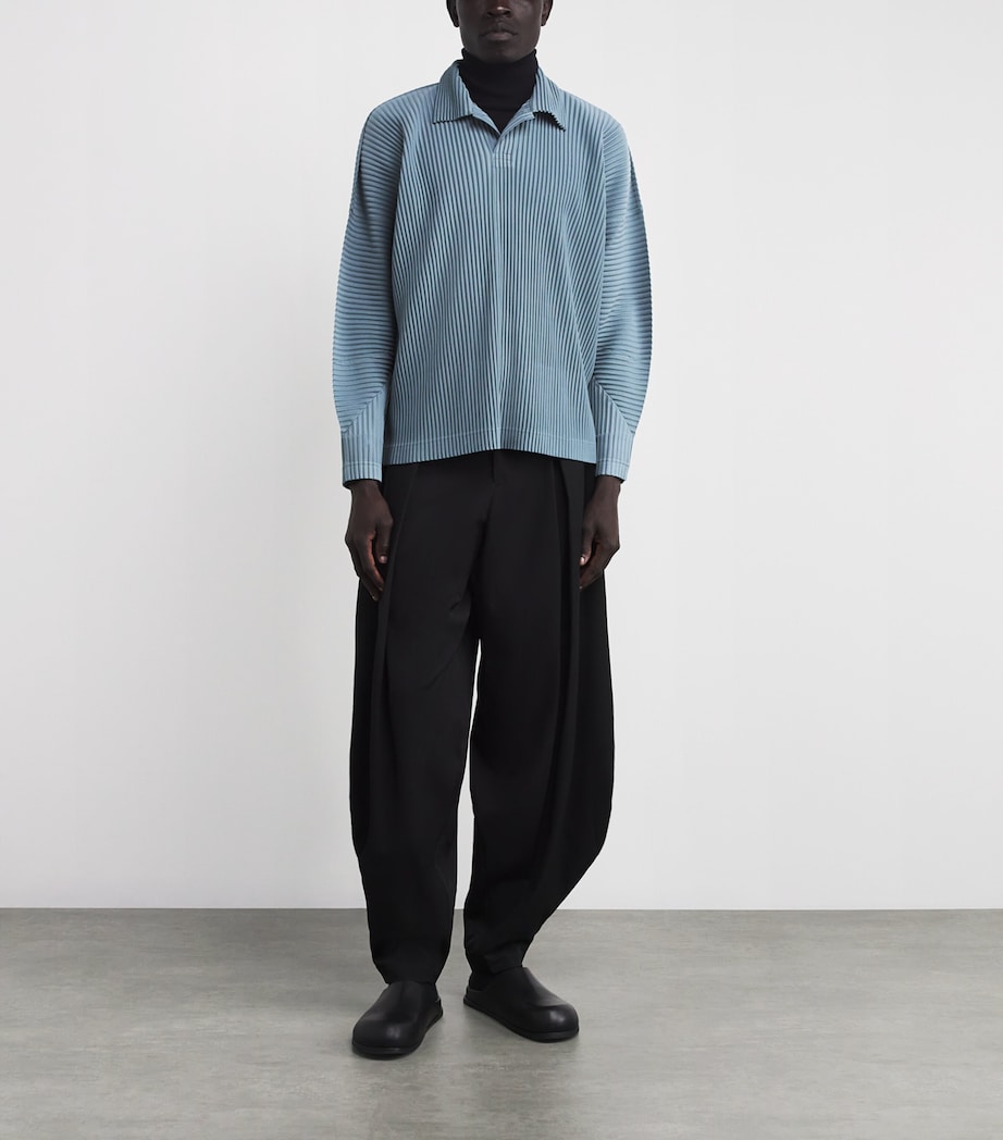 Pleated Long-Sleeve Polo Shirt 71-SLATE BLUE Image 2