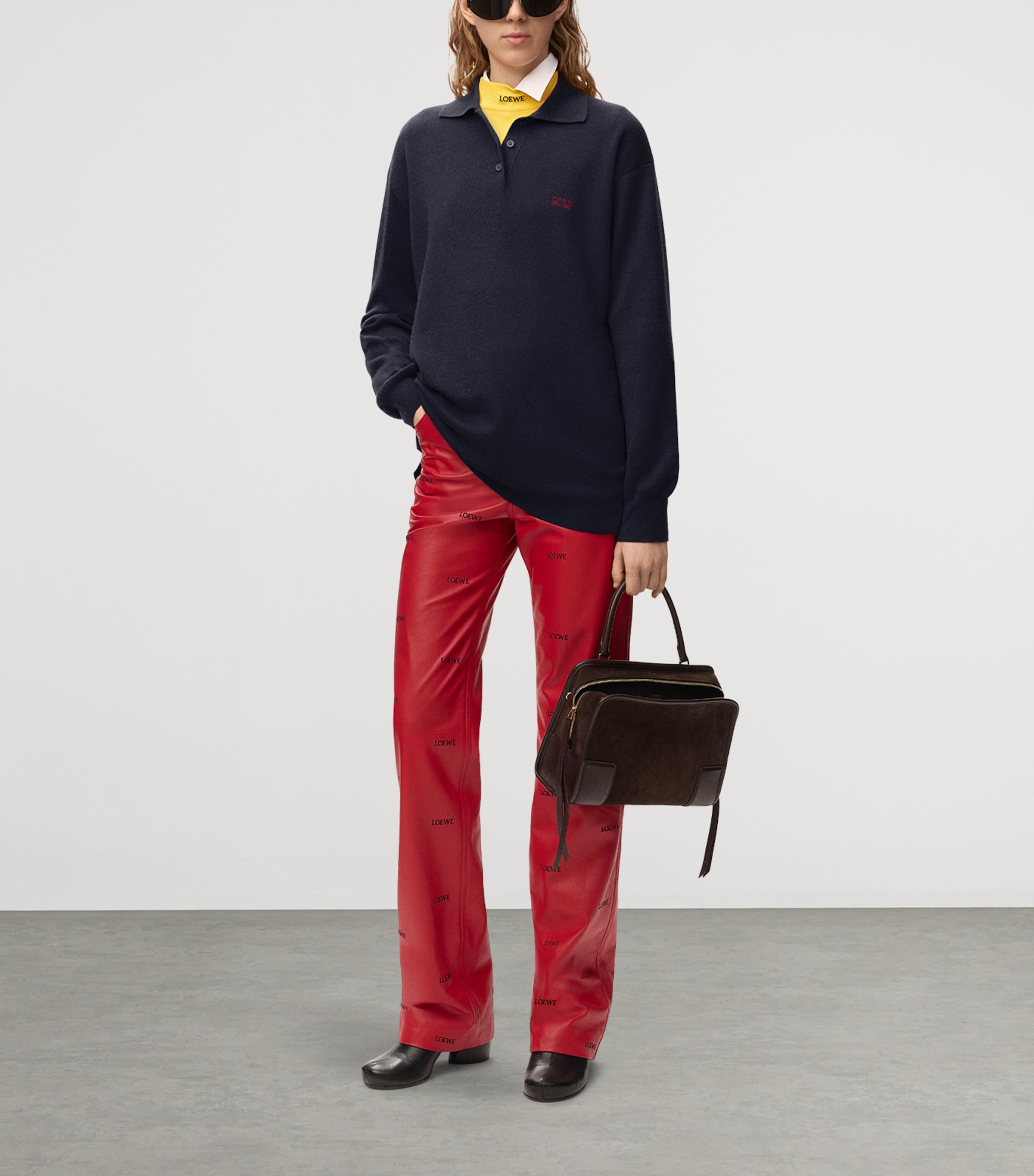 LOEWE Womens Cashmere-Silk Polo Sweater Dark Navy Image 2