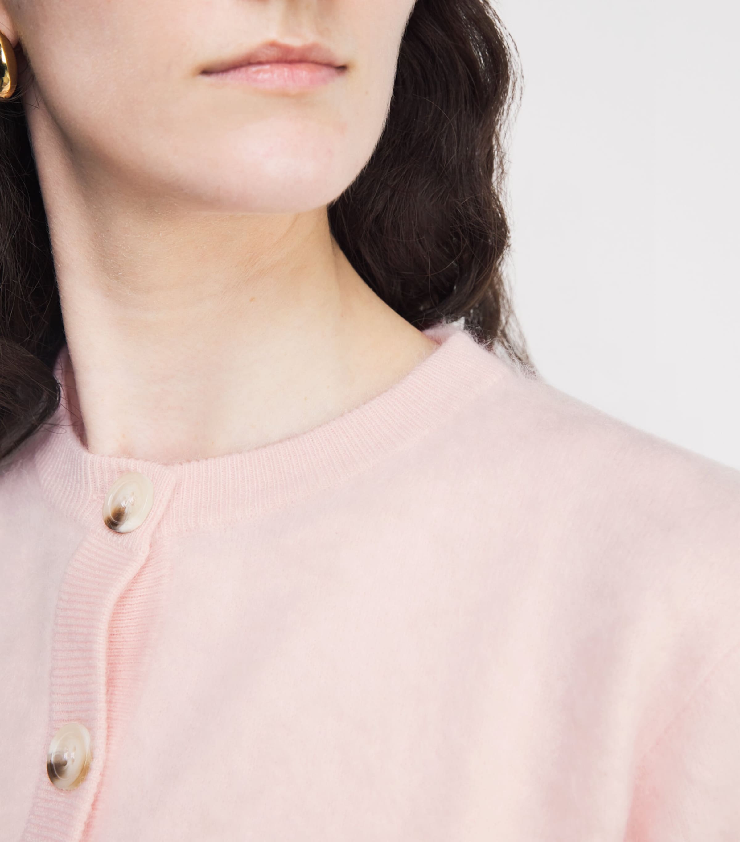 Soft Goat Womens Cashmere Short-Sleeve Cardigan Powder Image 3