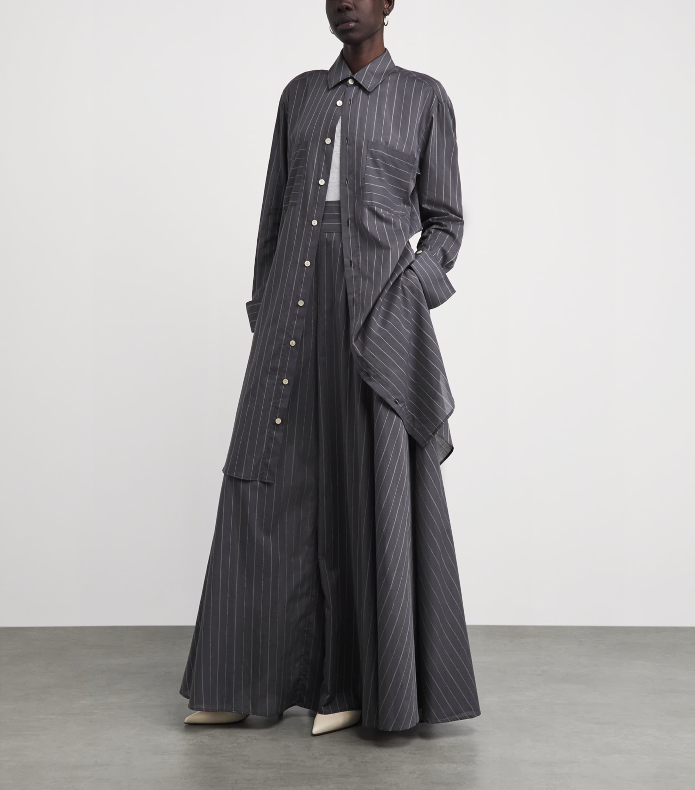 Palmer//Harding Womens Stretch-Cotton Stripe Lumen Trousers Grey Cotton Voile Image 2
