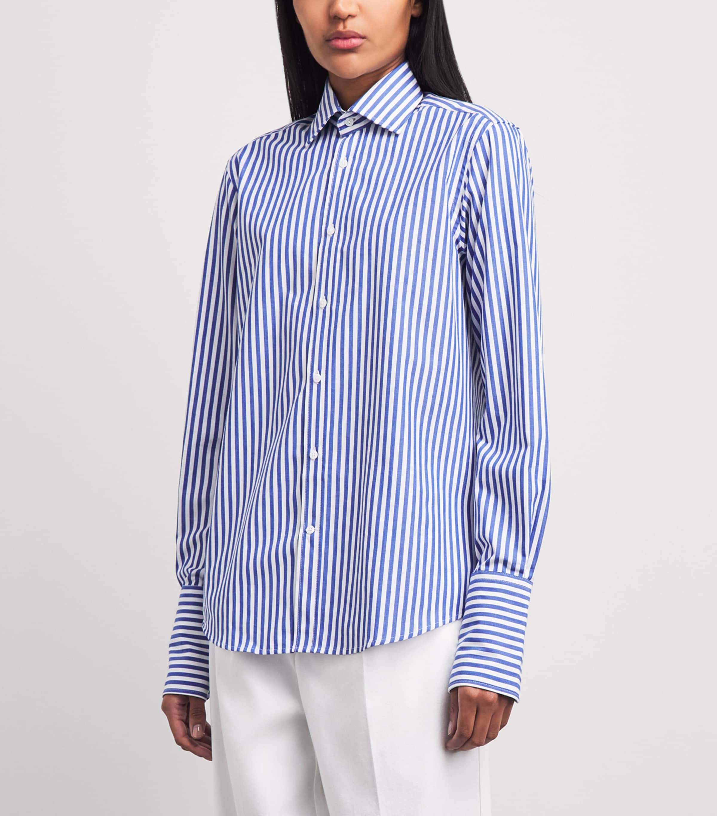 With Nothing Underneath Womens Organic Cotton The Boyfriend Shirt Royal Blue Stripe Image 4