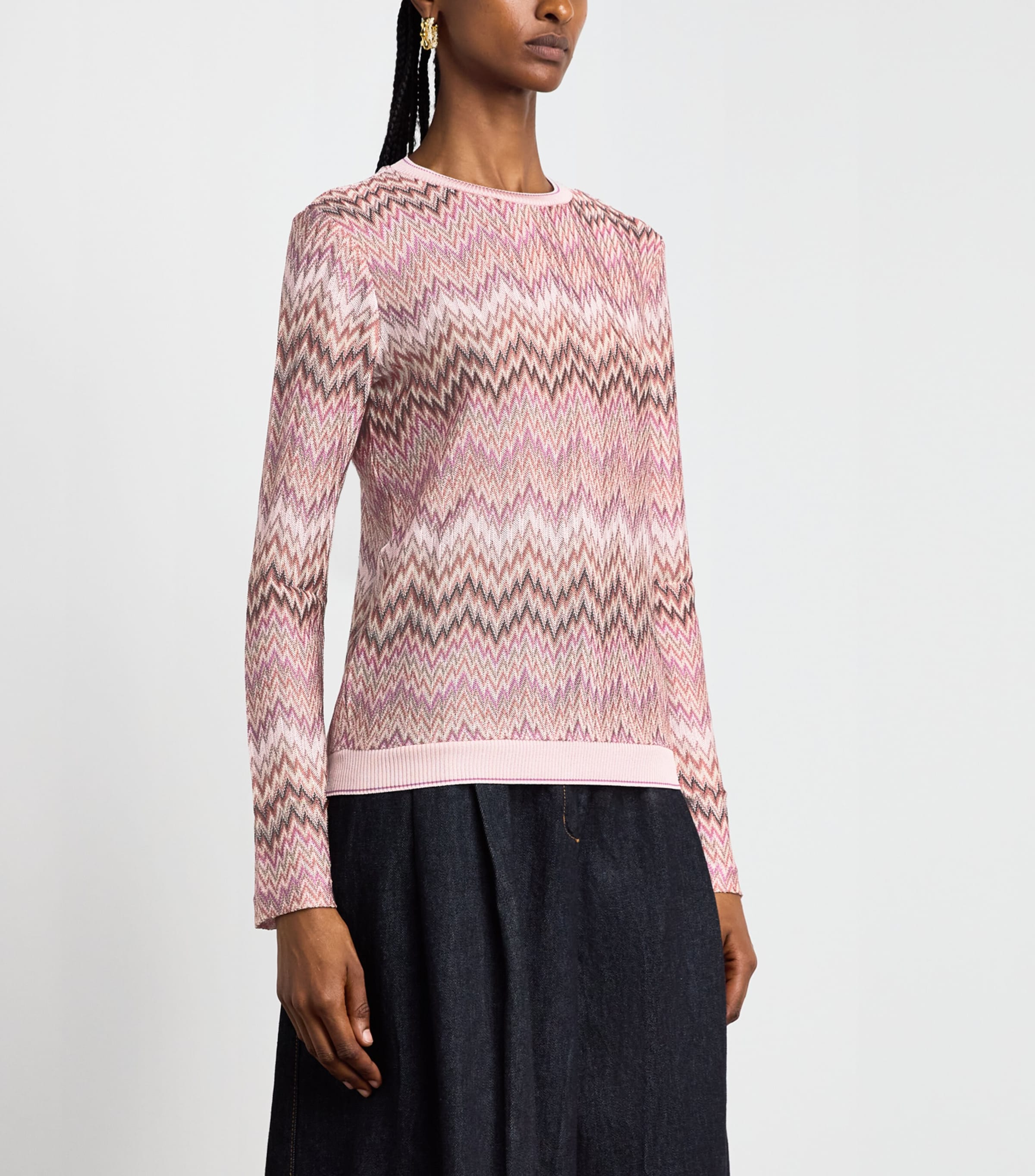 Missoni Womens Zigzag Crew-Neck Sweater Pink White Image 4
