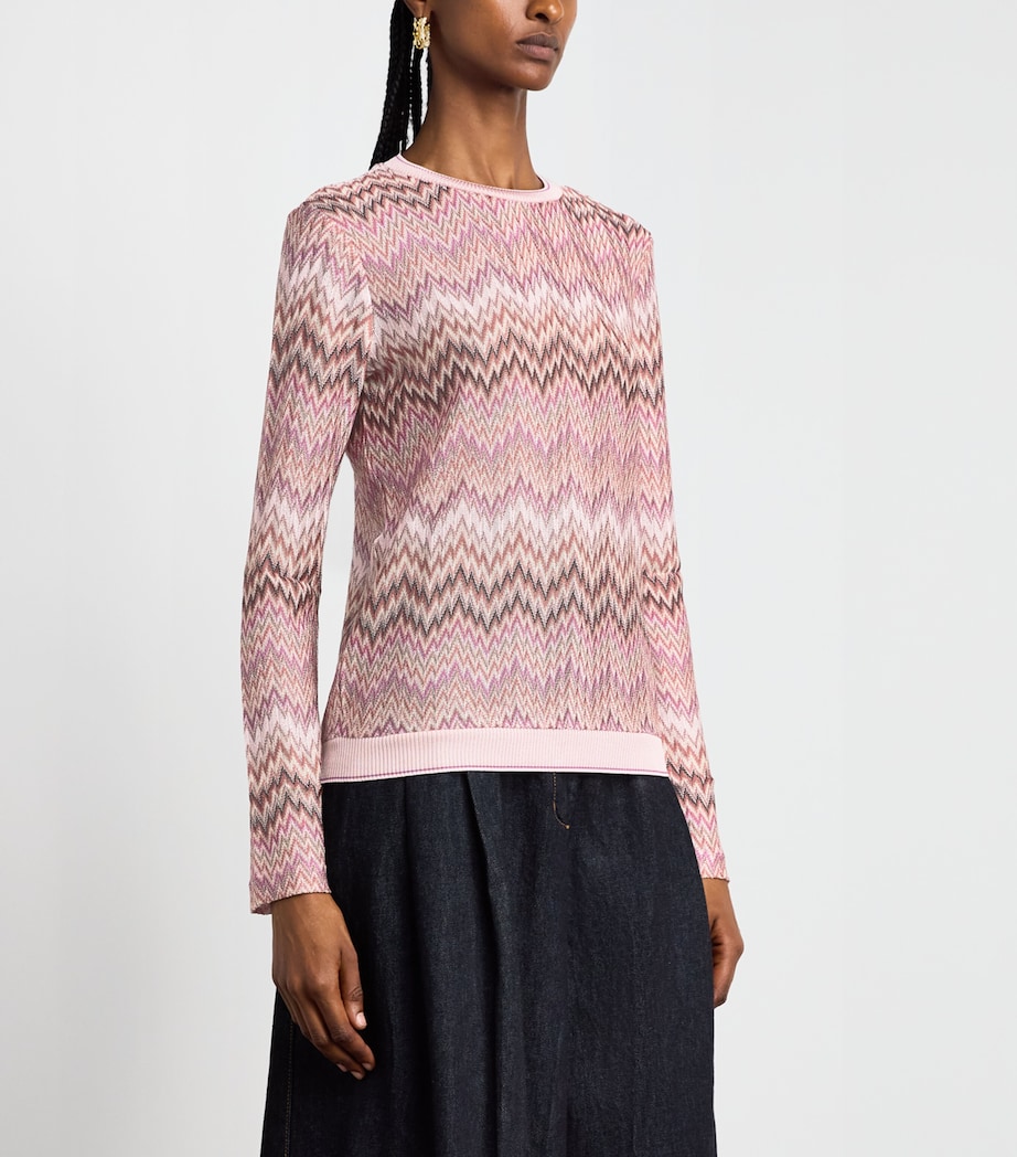 Missoni Womens Zigzag Crew-Neck Sweater Pink White Image 4