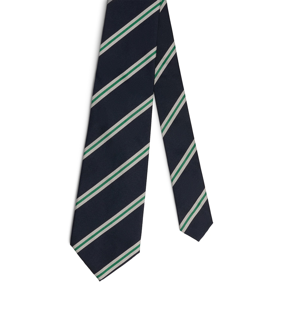 Dunhill Silk Grenadine Stripe Tie Green Image 1