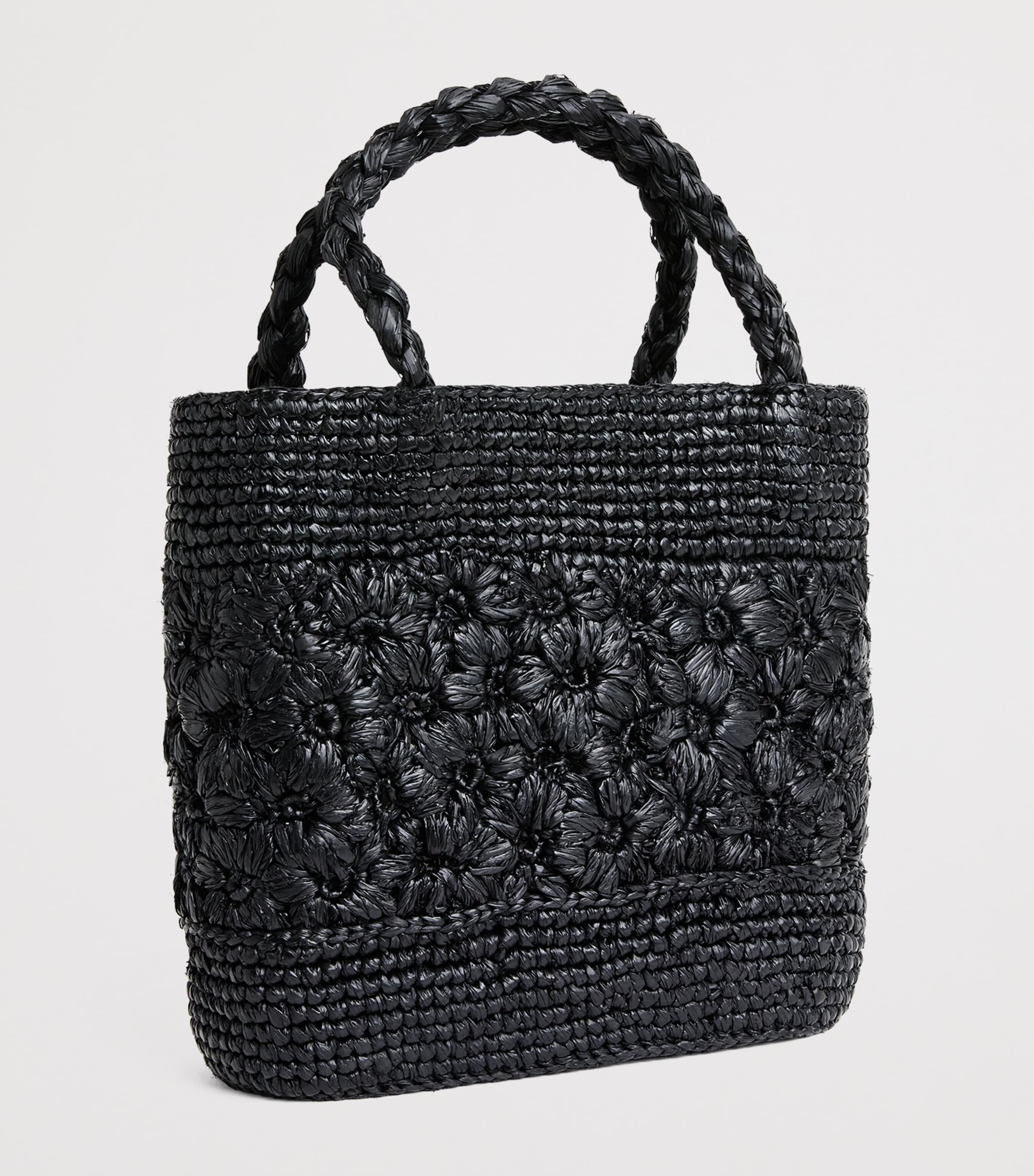 Rixo Raffia Milana Top-Handle Bag Black Image 3