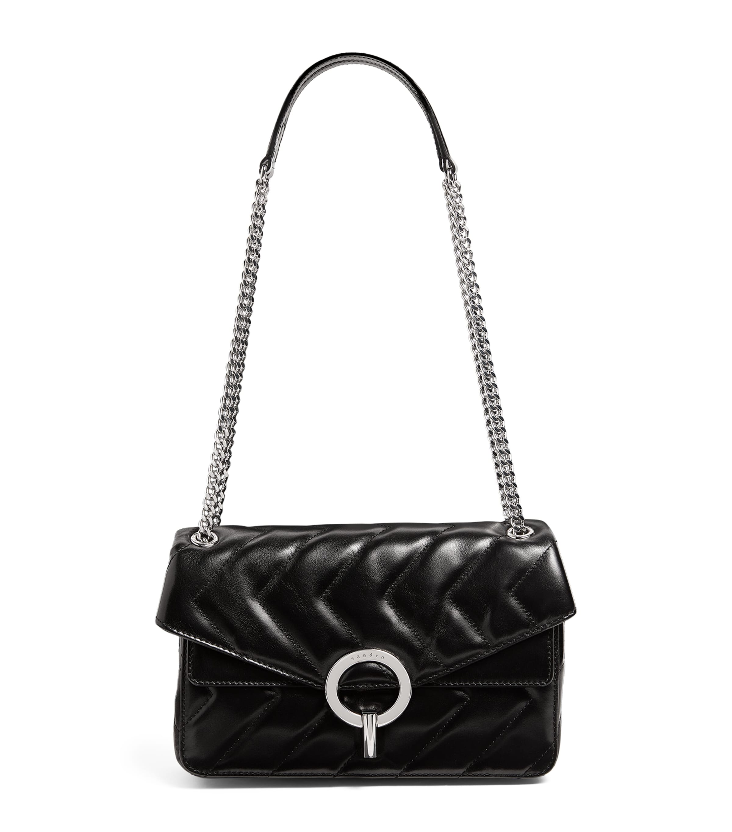 Shop Sandro Quilted Leather Yza Shoulder Bag In Black