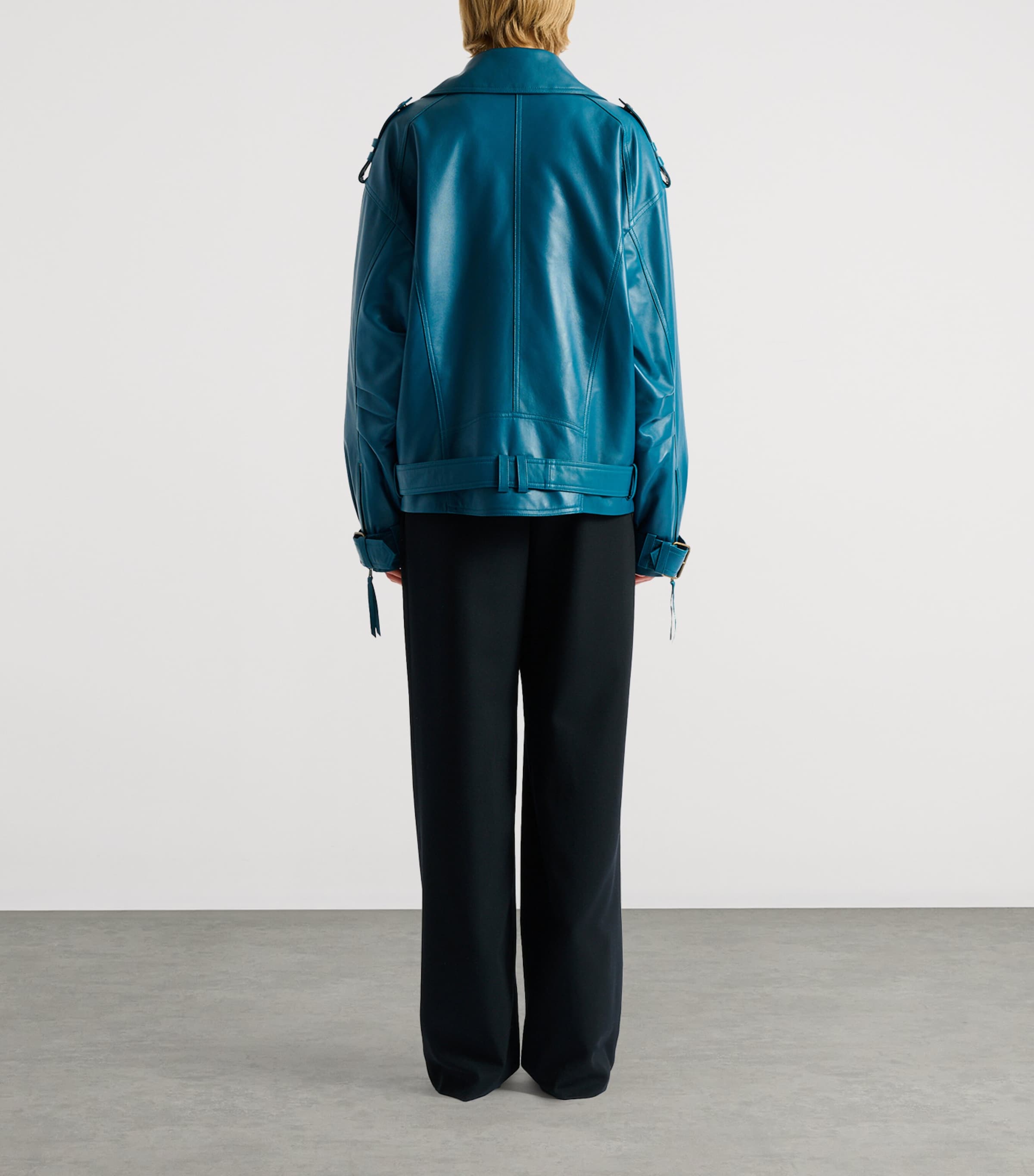 Balmain Womens Lambskin Biker Jacket Bleu Canard Image 6